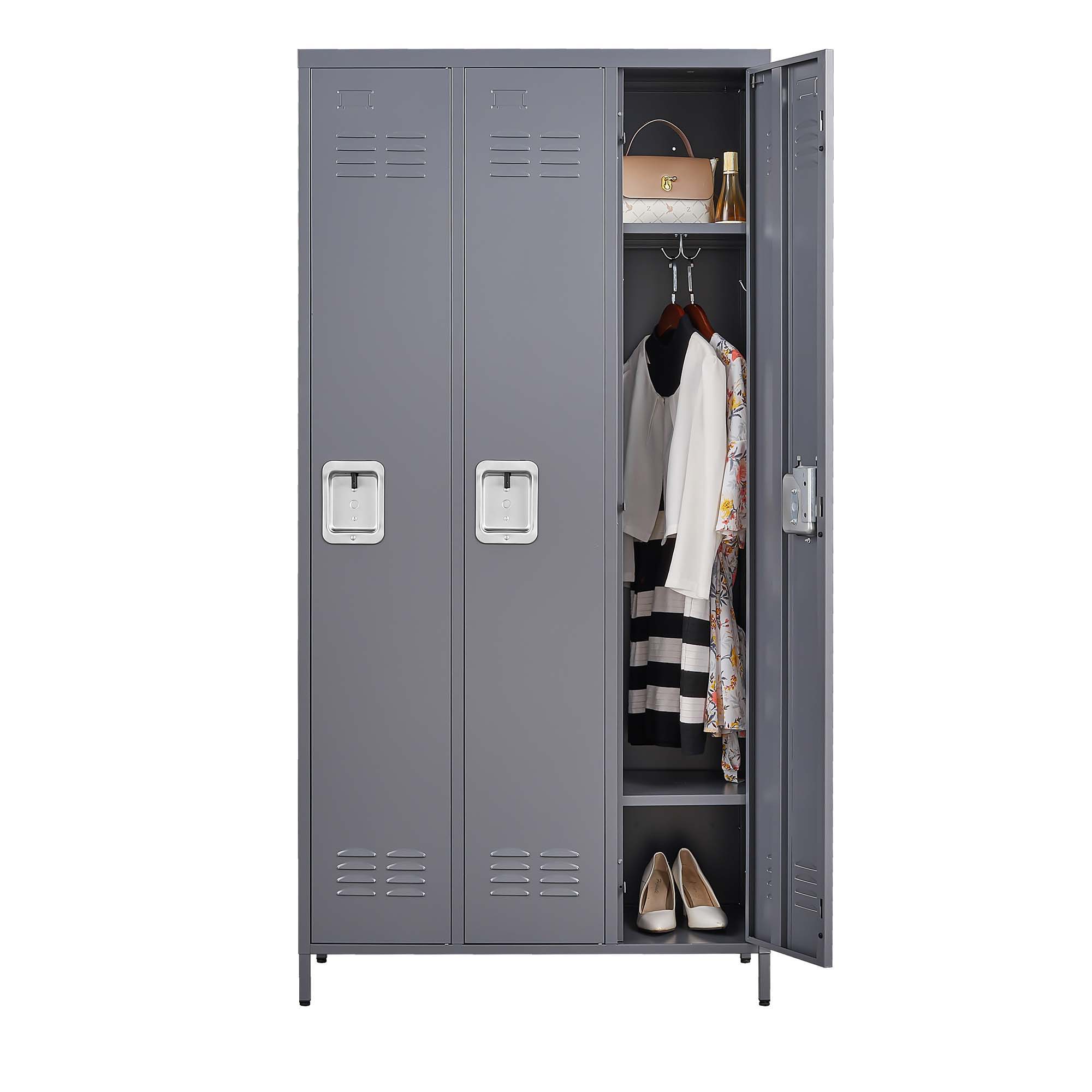 3 Door Lockers With Lock For Home, Gym, Office, School, And Garage - Gray - Best Buy Furniture