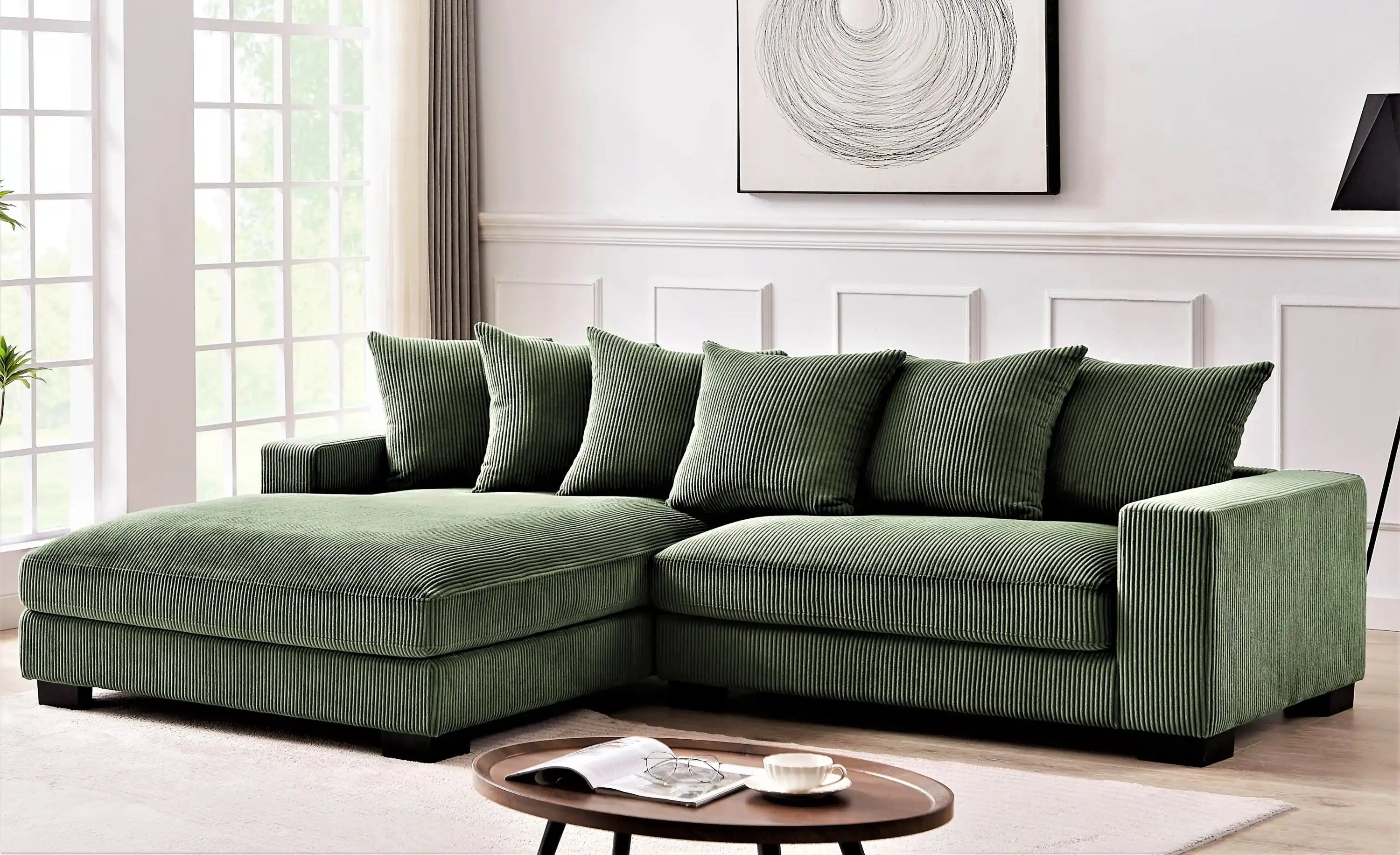 Luxe Oversized Two-Piece Left Facing Sectional Upholstered with Corduroy Fabric, Dark Green - Best Buy Furniture