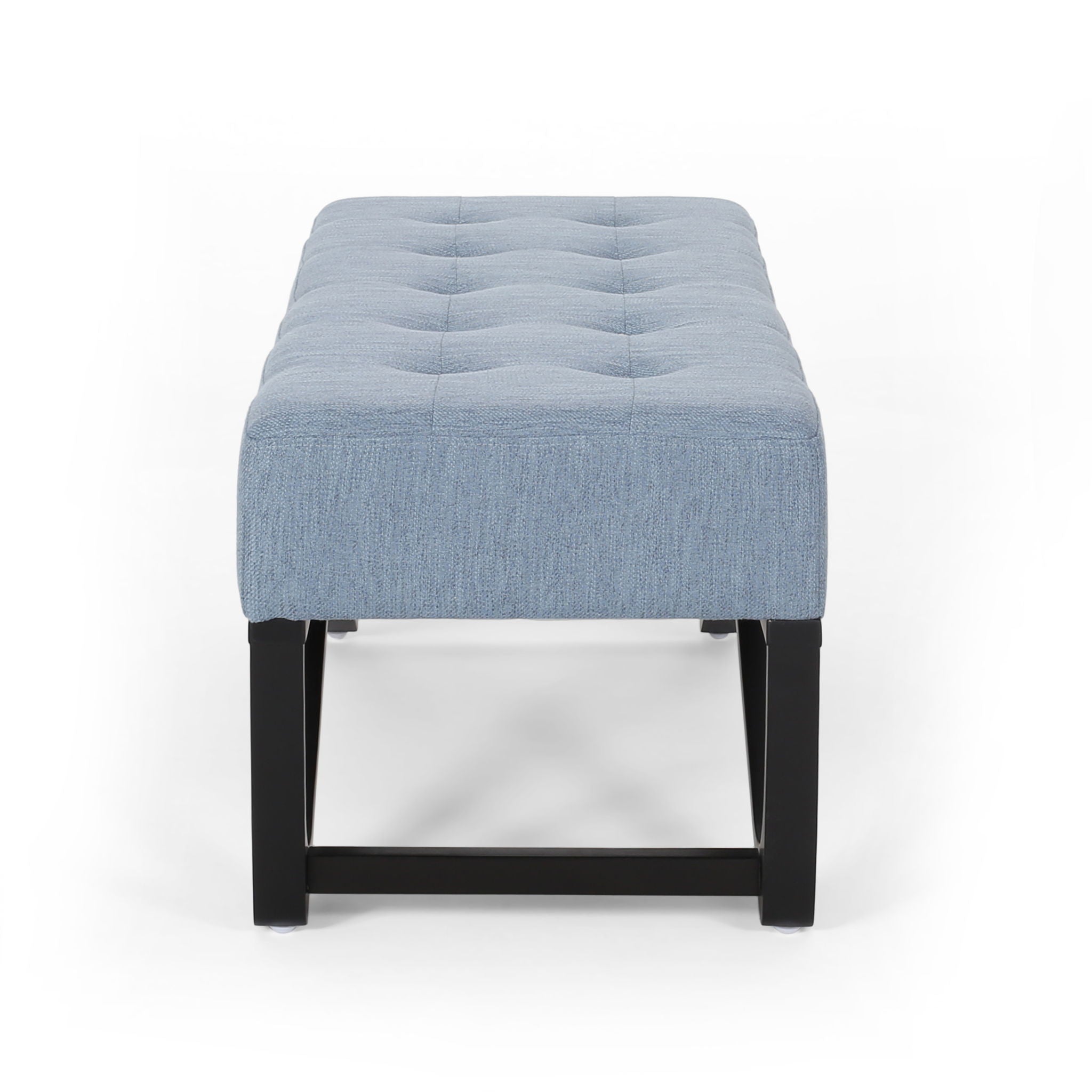 Upholstered Ottoman With Button Tufted Waffle Stitch And Black Geometric Legs - Light Blue - Best Buy Furniture