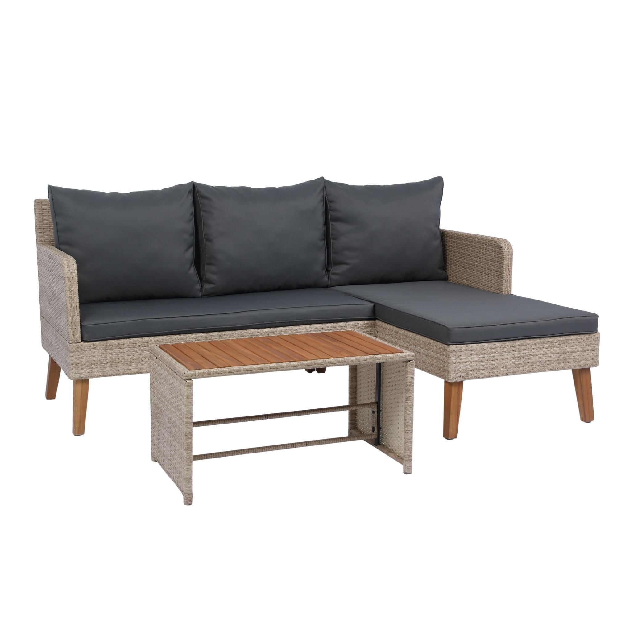 3 Piece Patio Sectional Wicker Rattan Outdoor Furniture Sofa Set Natural Wicker And Cushion - Yellow / Dark Gray - Best Buy Furniture