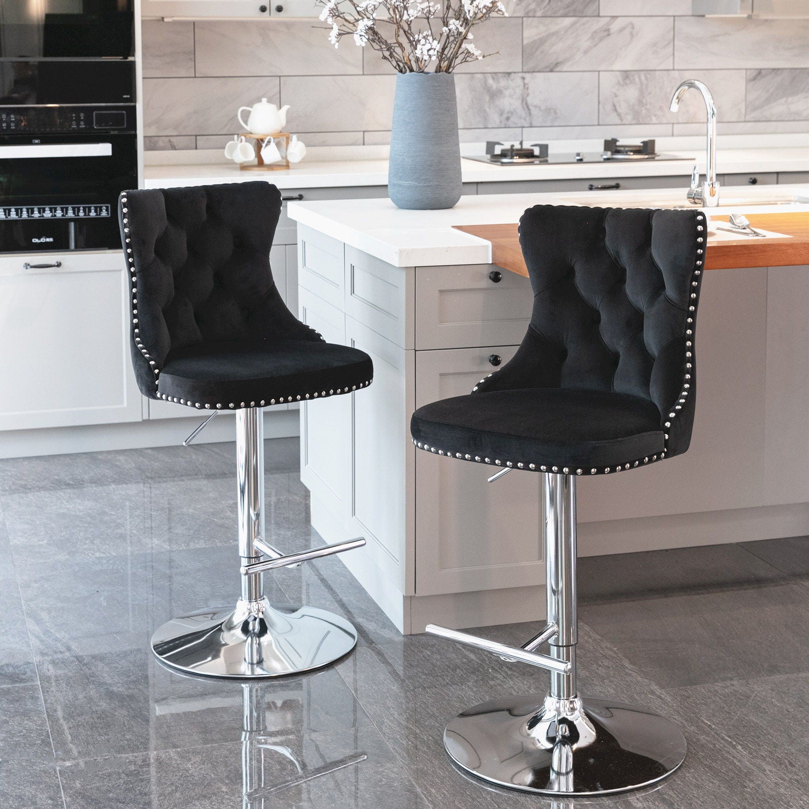 Swivel Velvet Barstools Adjusatble Seat Height From 25-33", Modern Upholstered Chrome Base Bar Stools With Backs Comfortable Tufted For Home Pub And Kitchen Island (Set of 2) - Best Buy Furniture