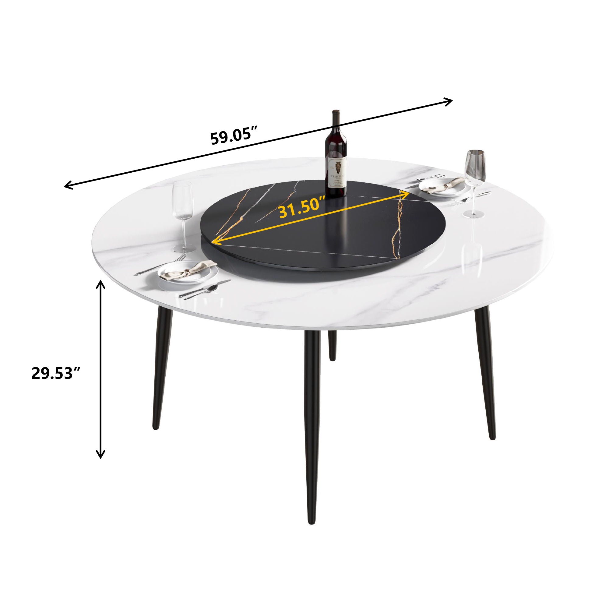 Modern Artificial Stone Round Dining Table, Can Accommodate 6 People Artificial Stone Turntable - Best Buy Furniture