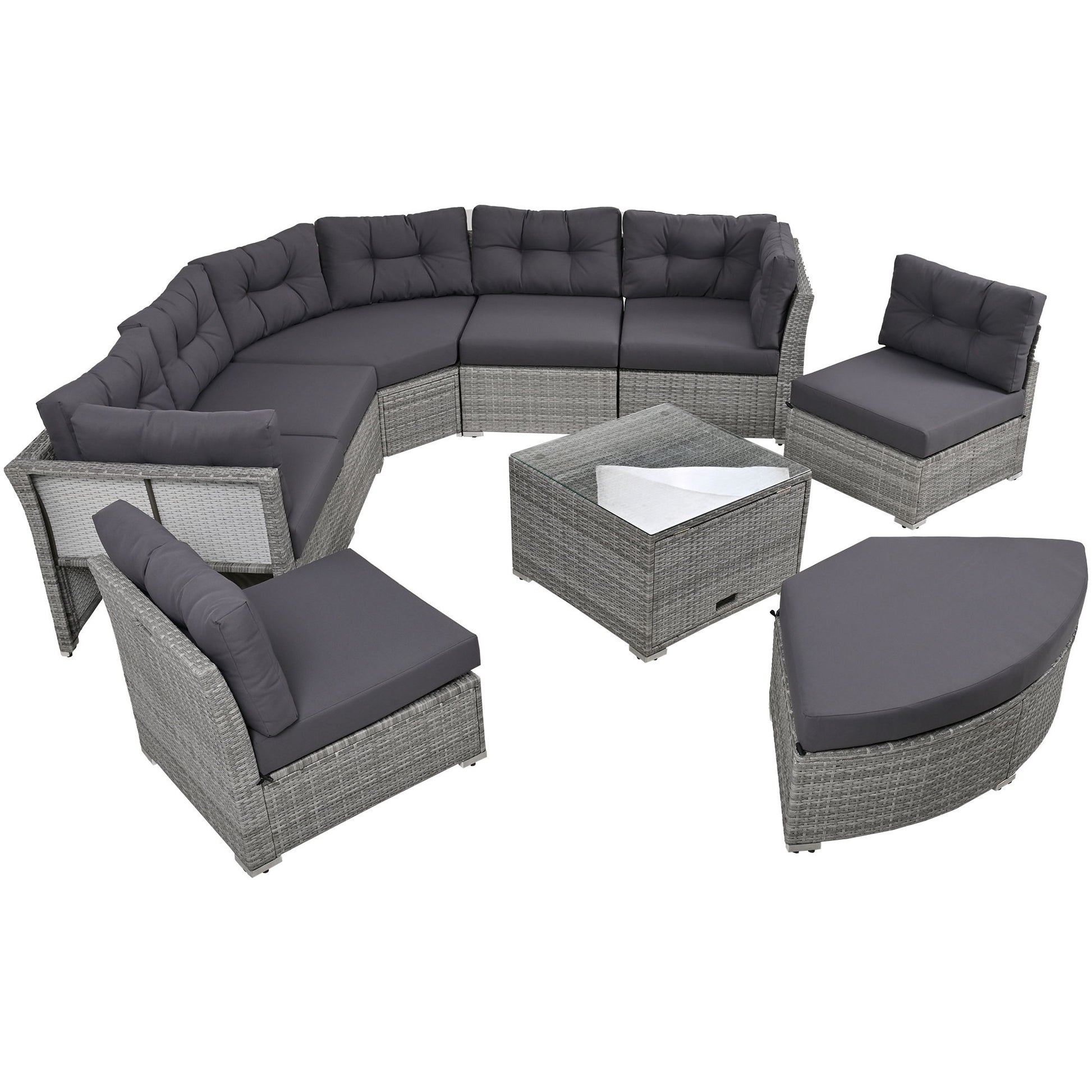 Elegant Patio Furniture Set Outdoor Daybed Rattan Sectional With Cushions And Center Table - Gray - Best Buy Furniture