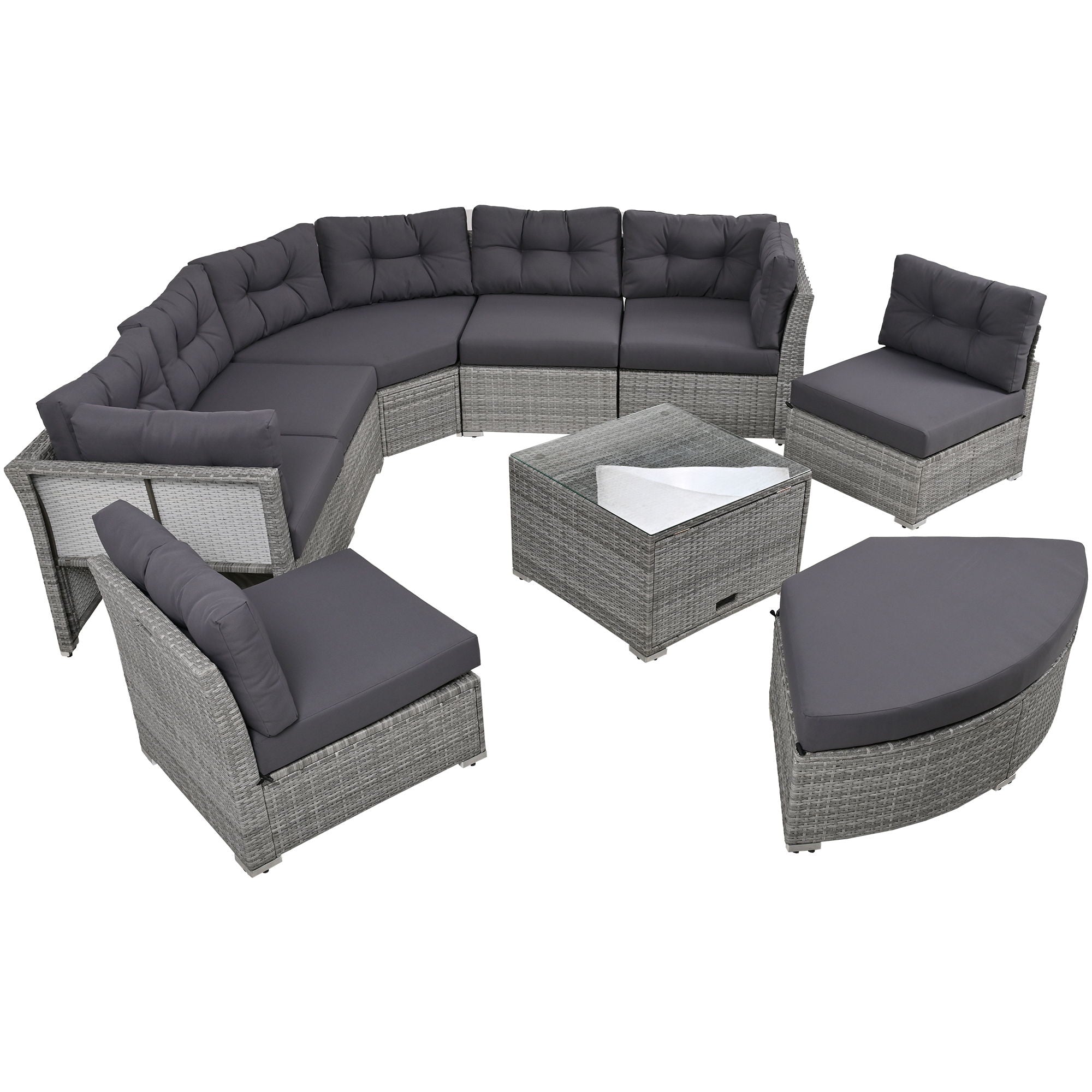 Elegant Patio Furniture Set Outdoor Daybed Rattan Sectional With Cushions And Center Table - Gray - Best Buy Furniture