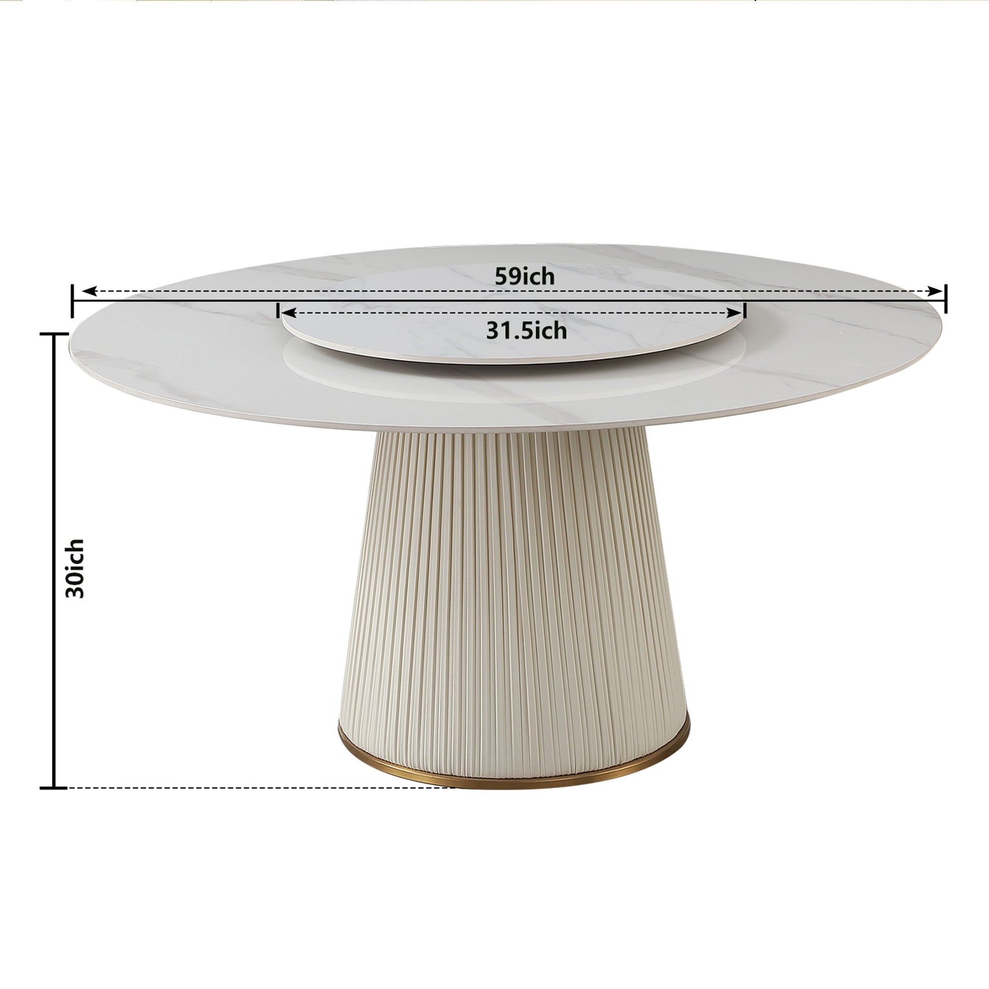 Modern Sintered Stone Dining Table With Round Turntable, Wood And Metal Pedestal, 8 Chairs - White - Best Buy Furniture