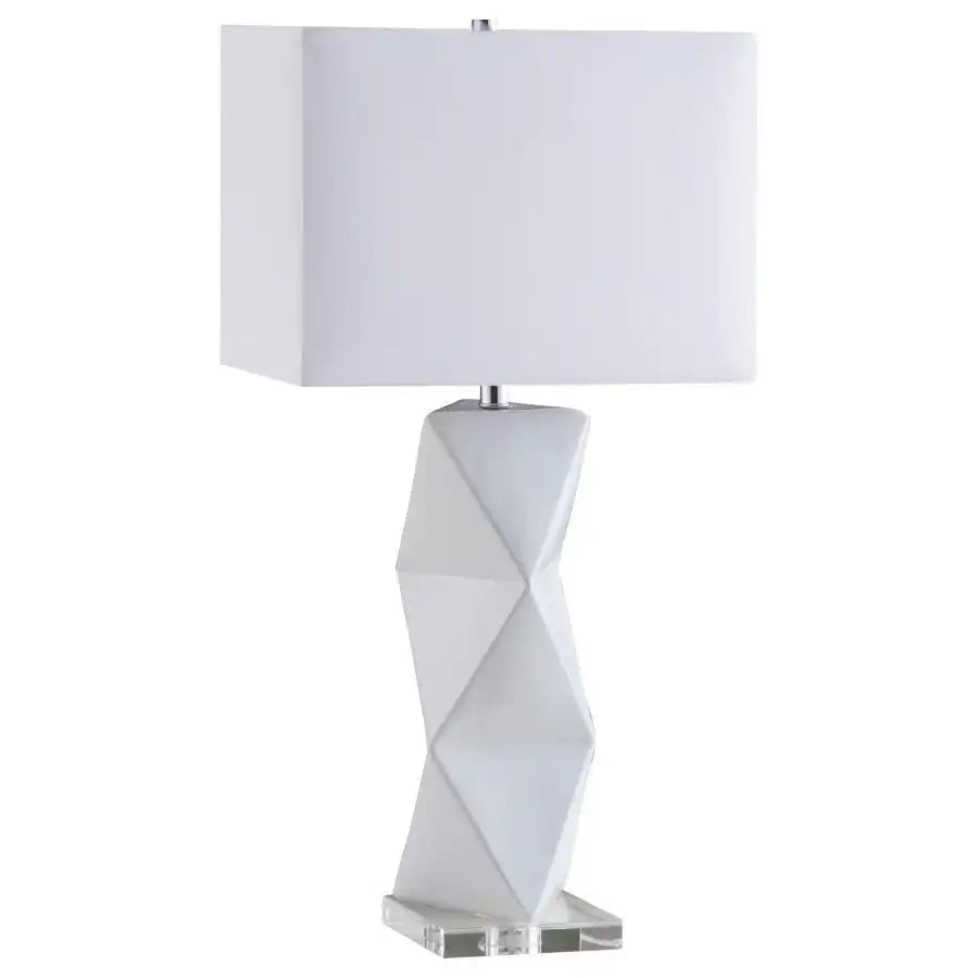 Camie - Rectangular Shade Geometric Table Lamp - White - Best Buy Furniture