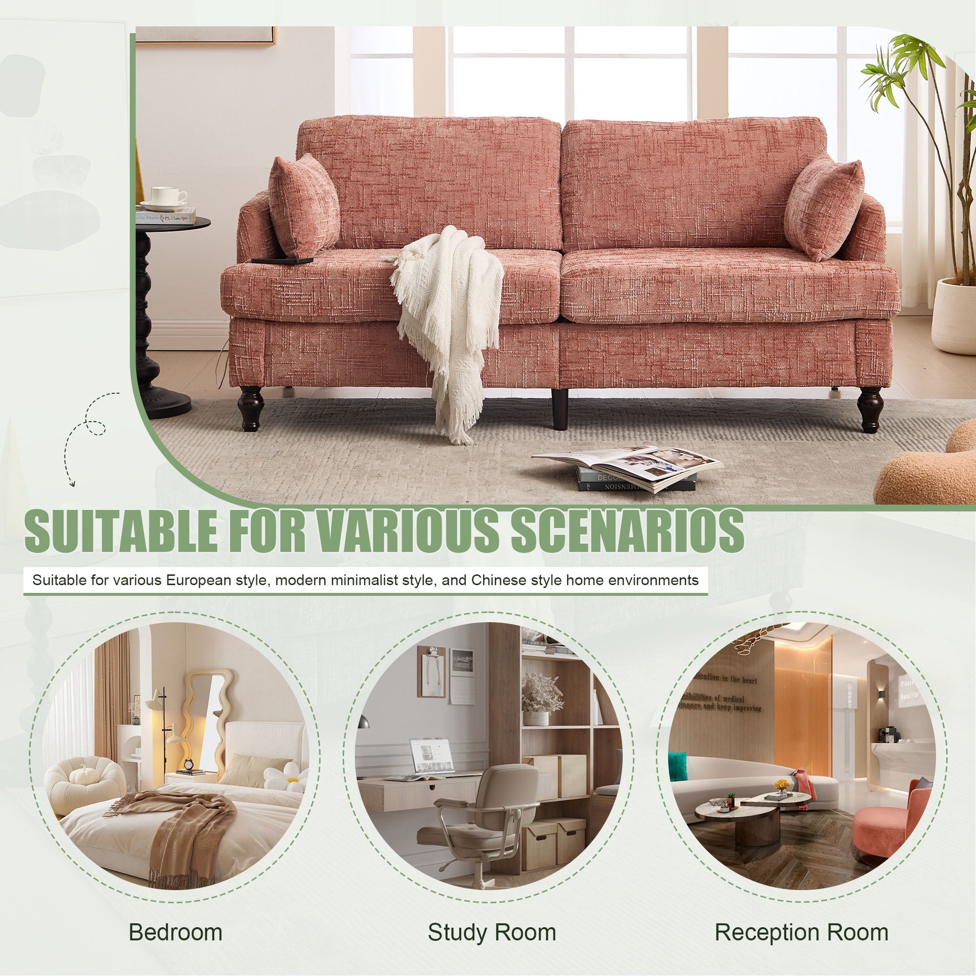 Chenille 2 Seater Sofa With LED Light, USB Charging Port, And Storage Bag - Best Buy Furniture