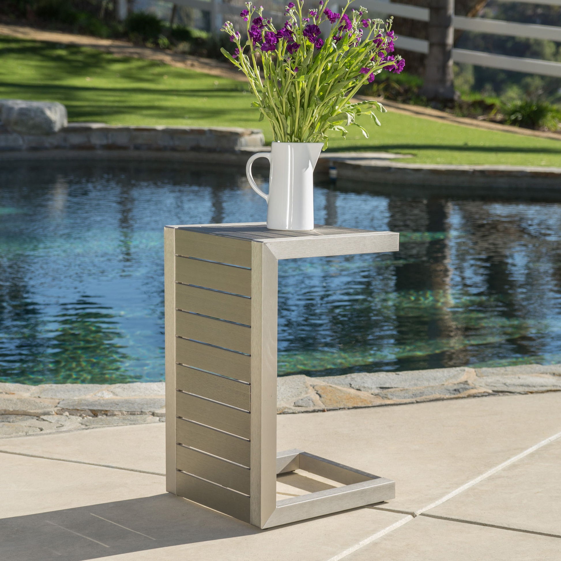 Aluminum Outdoor C - Shaped Side Table For Patio - Best Buy Furniture