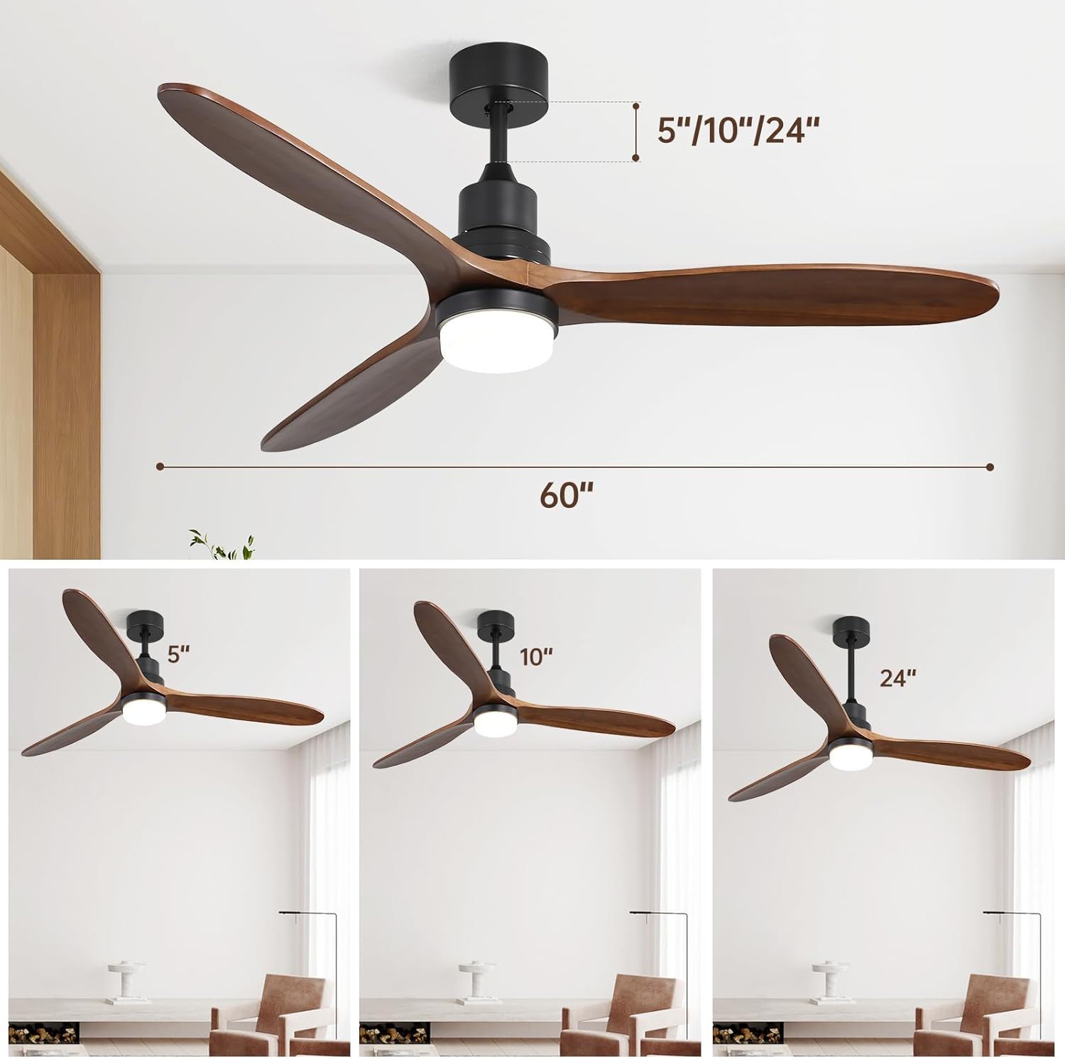 Ceiling Fan With Lights 3 Solid Wood Fan Blade Noiseless Reversible Motor Remote Control - Black - Best Buy Furniture