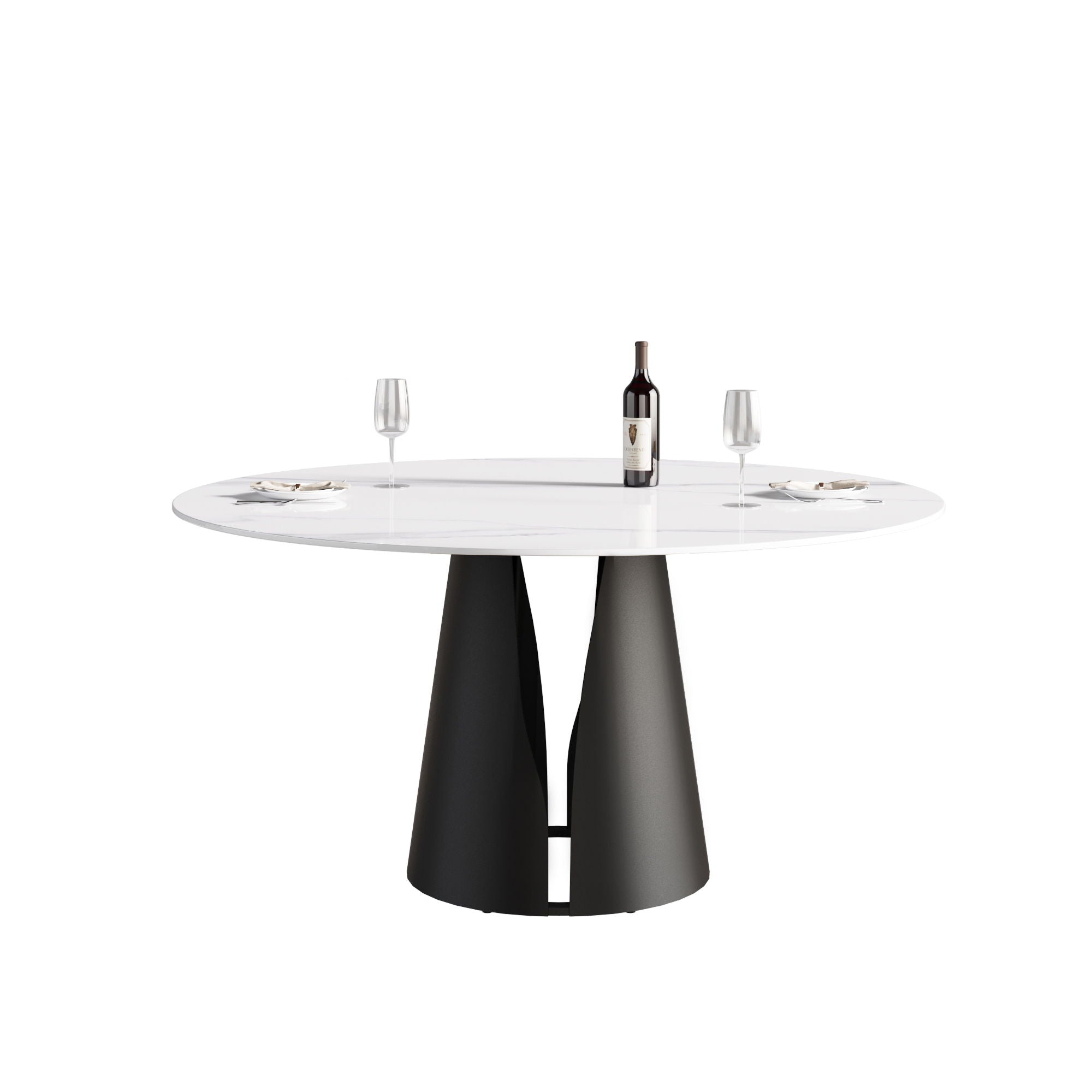59.05" Modern Artificial Stone Round Carbon Steel Base Dining Table - White / Black - Best Buy Furniture