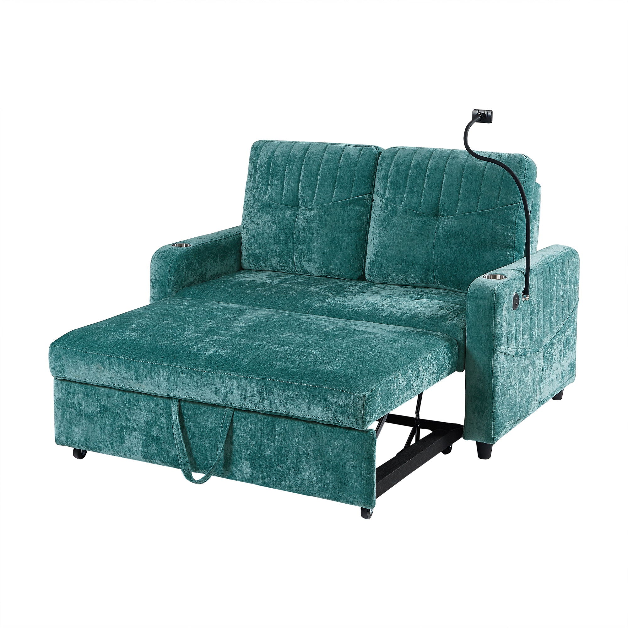 Modern Loveseat Pull Out Sofa Bed With Adjustable Backrest, Two Cup Holders, A Phone Holder, Three Charging Ports And Side Storage Pockets For Living Room - Best Buy Furniture