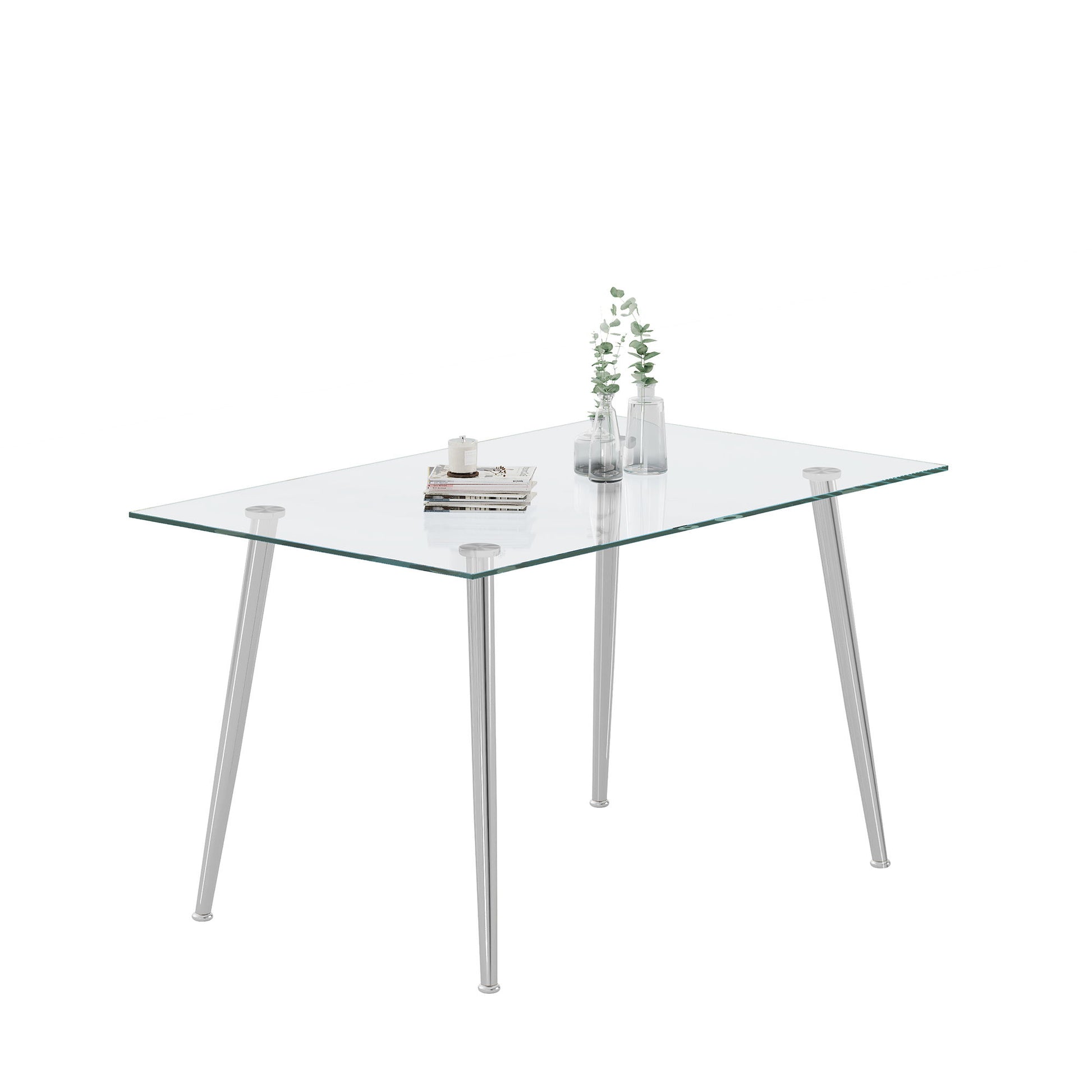 Thick Tempered Glass Top Dining Table & Stainless Steel Legs - Silver - Best Buy Furniture