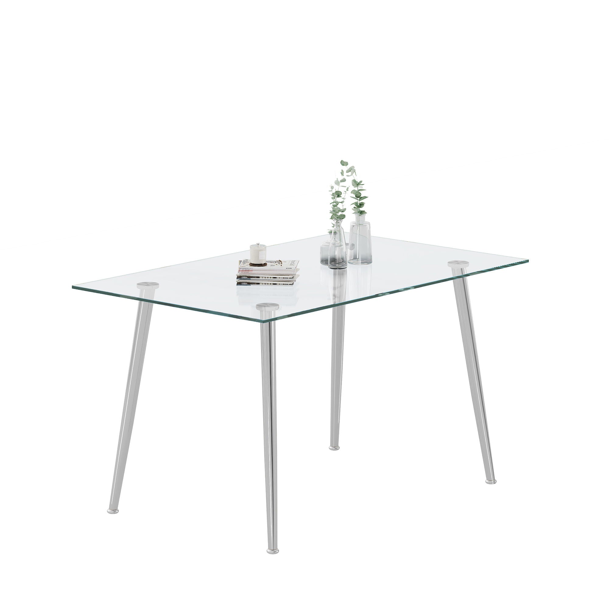 Thick Tempered Glass Top Dining Table & Stainless Steel Legs - Silver - Best Buy Furniture