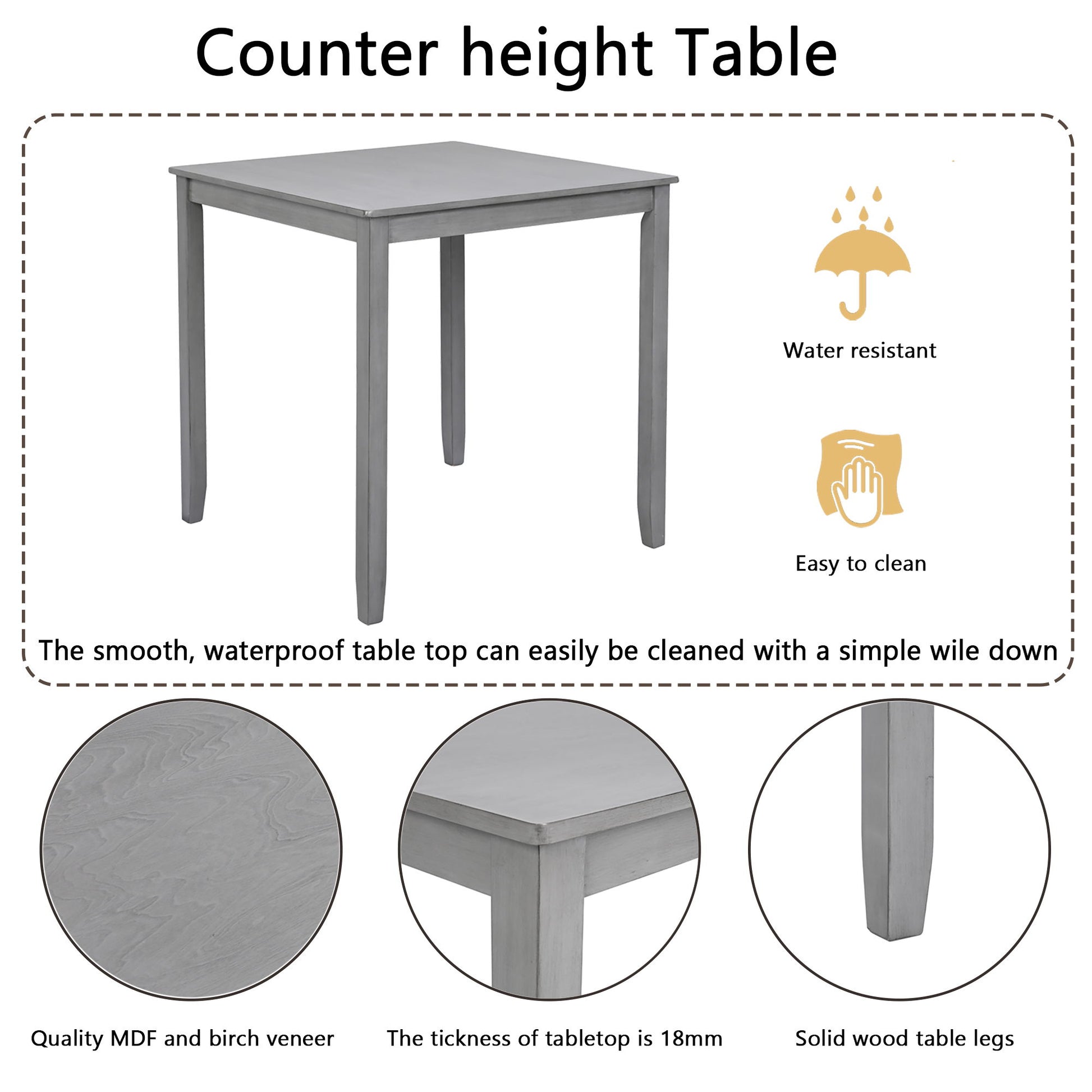 5 Piece Dining Table Set, Wooden Dining Square Table Set For 4, Counter Height Kitchen Table Set With Square Table And 4 Upholstered Chairs - Gray - Best Buy Furniture