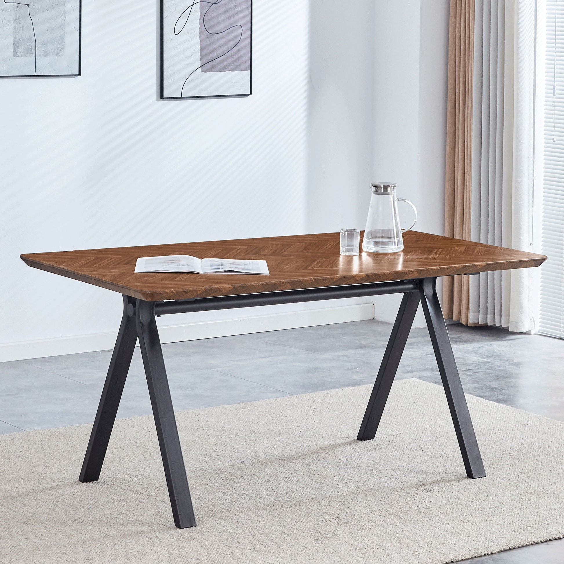 Herringbone Pattern Dining Table A Perfect Match For Modern Minimalist And Industrial Home Styles - Walnut - Best Buy Furniture