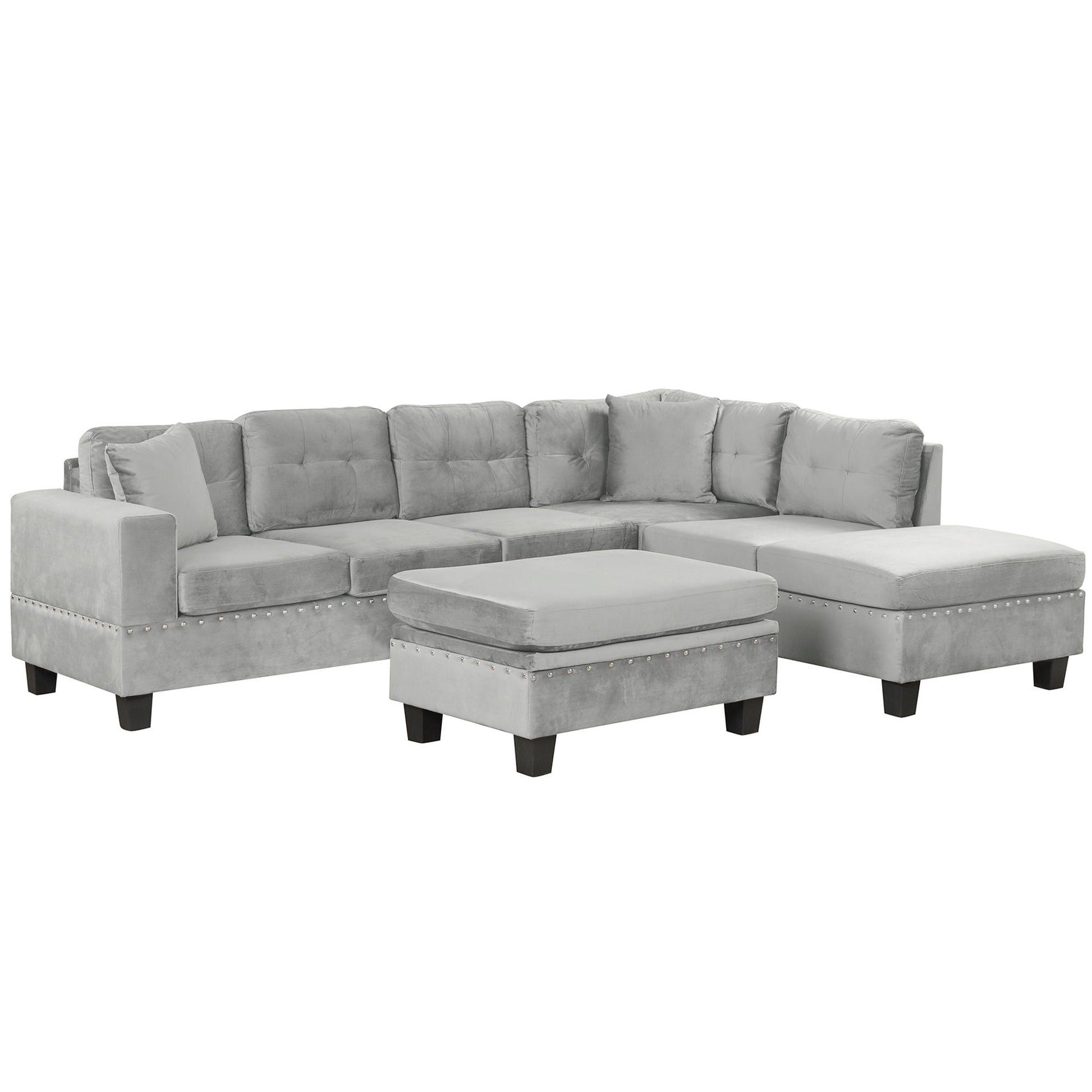 Modern Sectional Sofa With Storage Ottoman, L - Shape Couch With 2 Pillows And Cup Holders - Best Buy Furniture