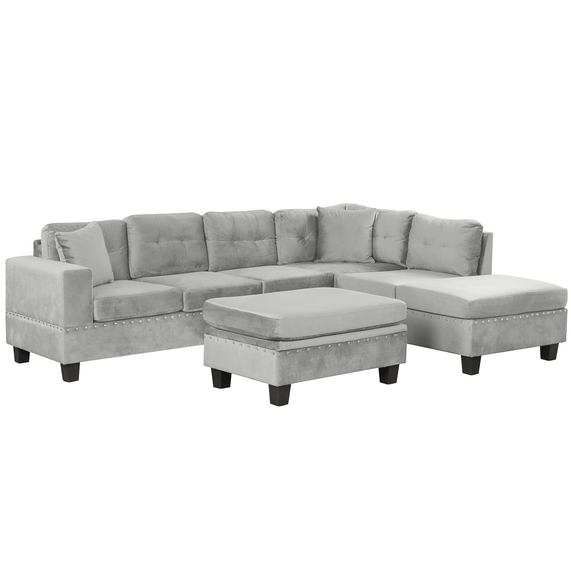 Modern Sectional Sofa With Storage Ottoman, L - Shape Couch With 2 Pillows And Cup Holders - Best Buy Furniture