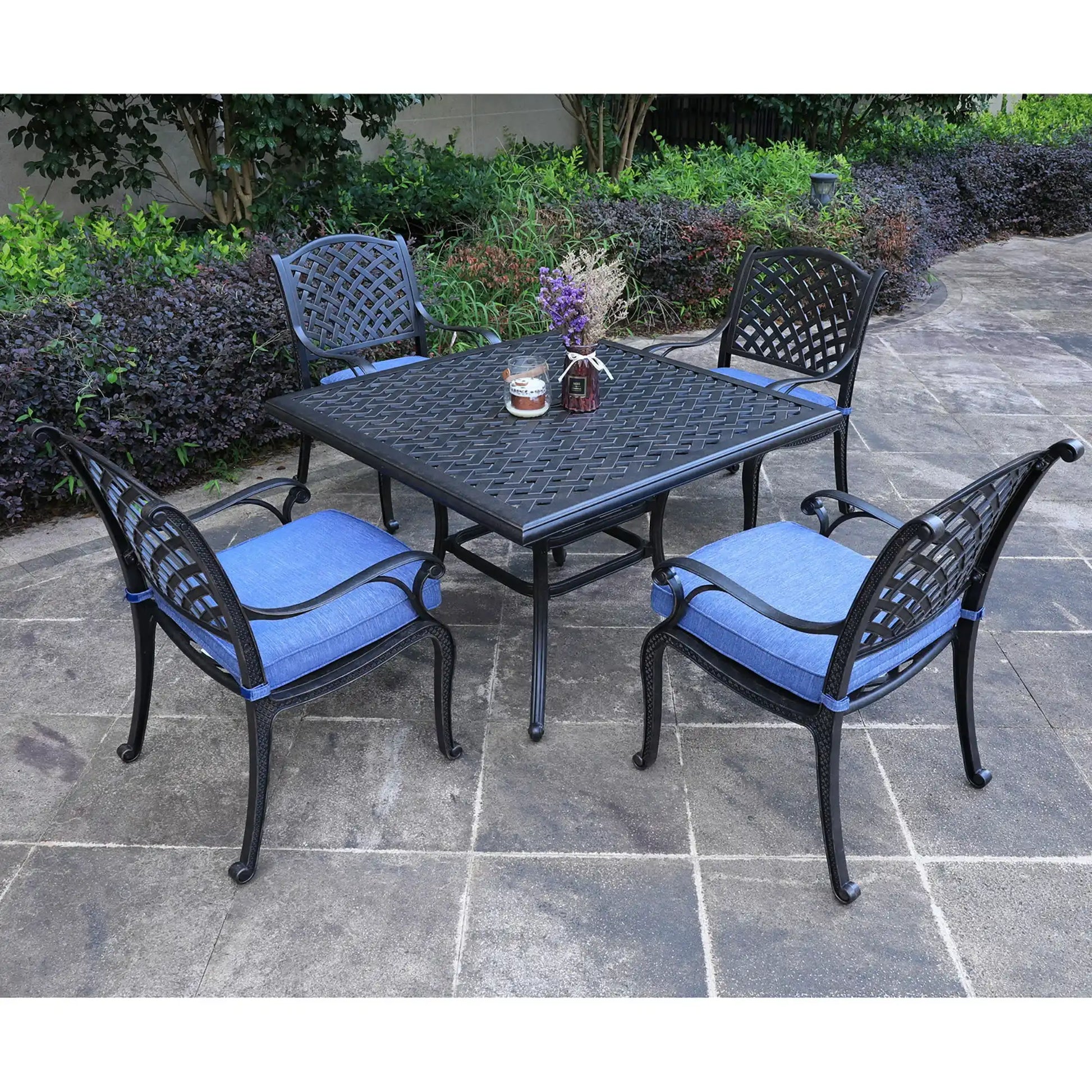 Square 4 Person 43.19" Long Aluminum Dining Set With Cushions - Best Buy Furniture