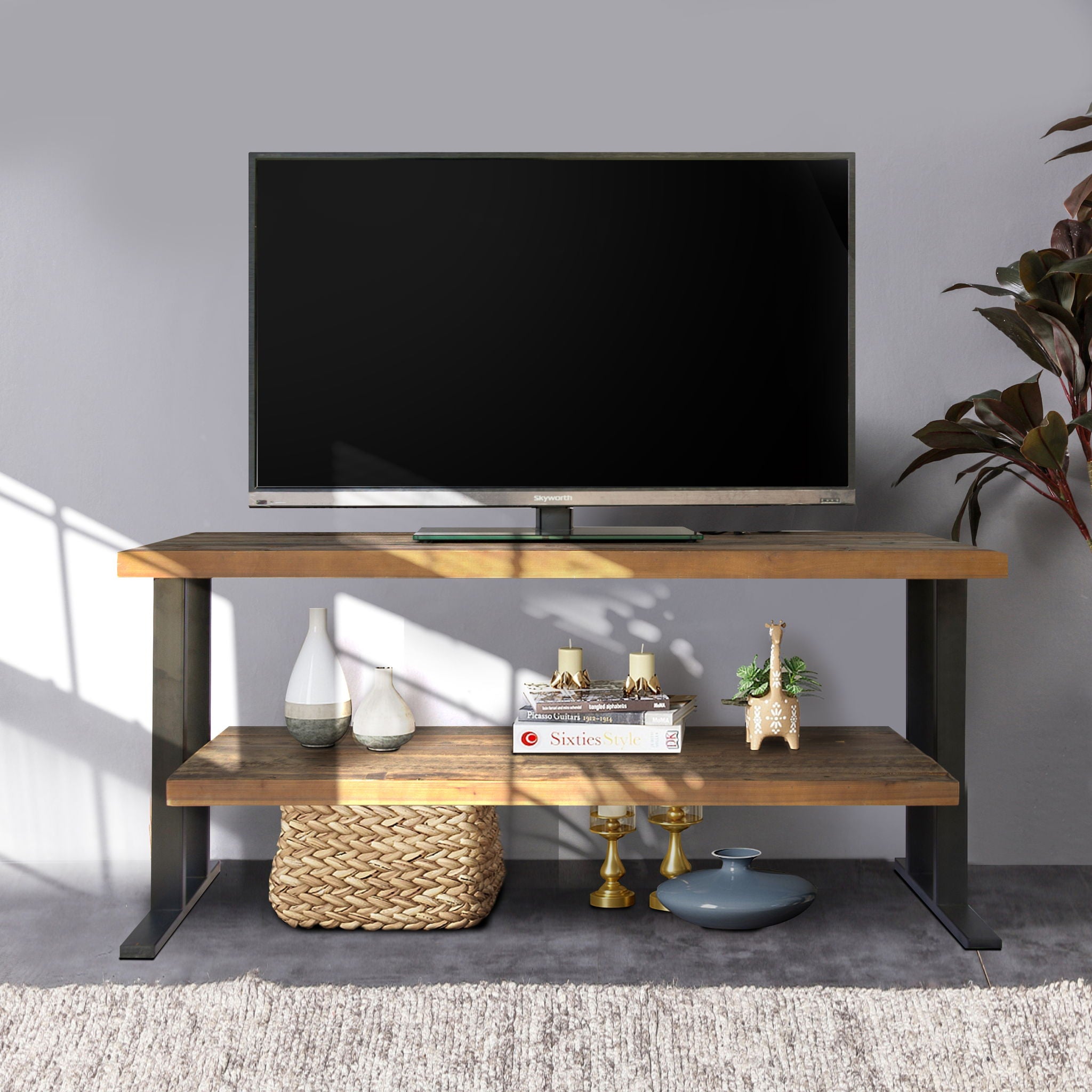 Media Console Table With One Shelf To Your Home Decor - Natural / Black - Best Buy Furniture