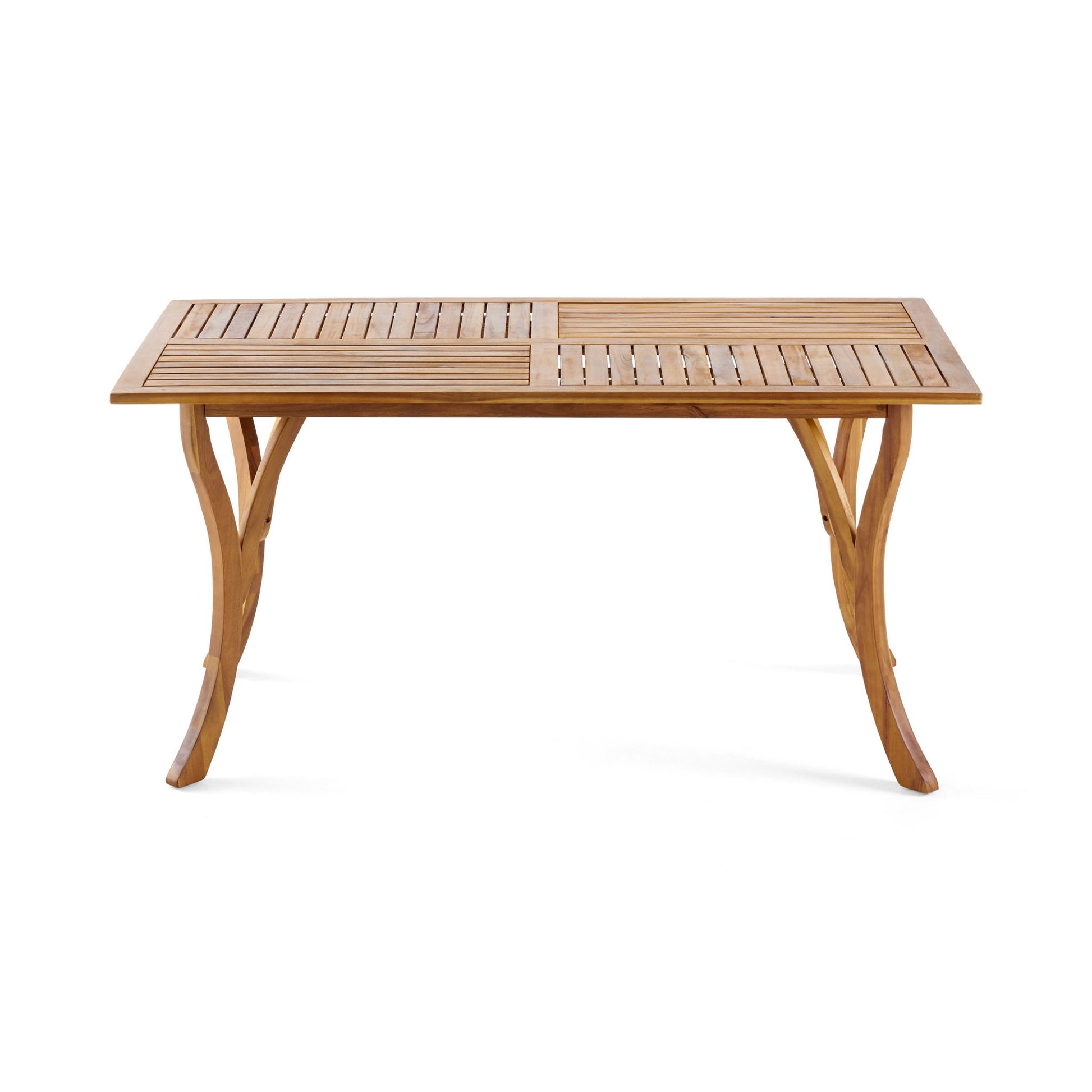 Outdoor Rectangular Table With Curved Legs And Perpendicular Wooden Slats Table Top - Best Buy Furniture