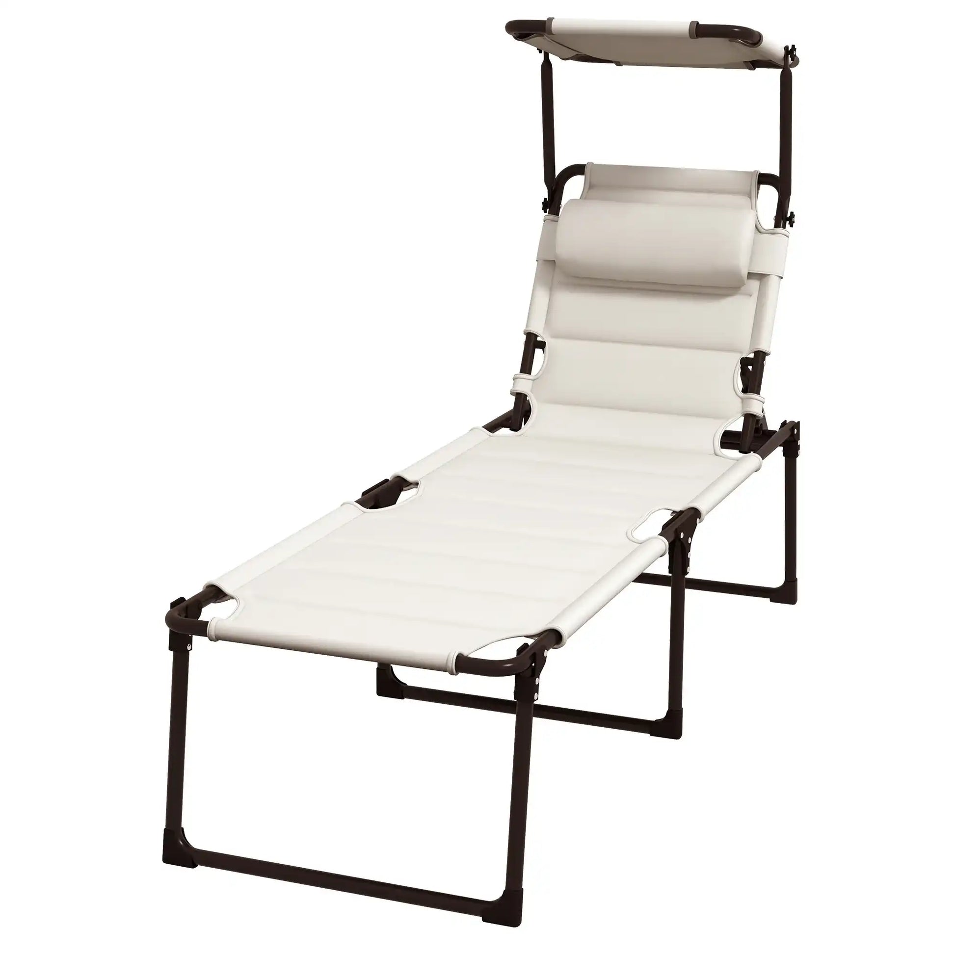 Adjustable Outdoor Lounge Chair, Cream White, with Sunshade & Pillow - Best Buy Furniture