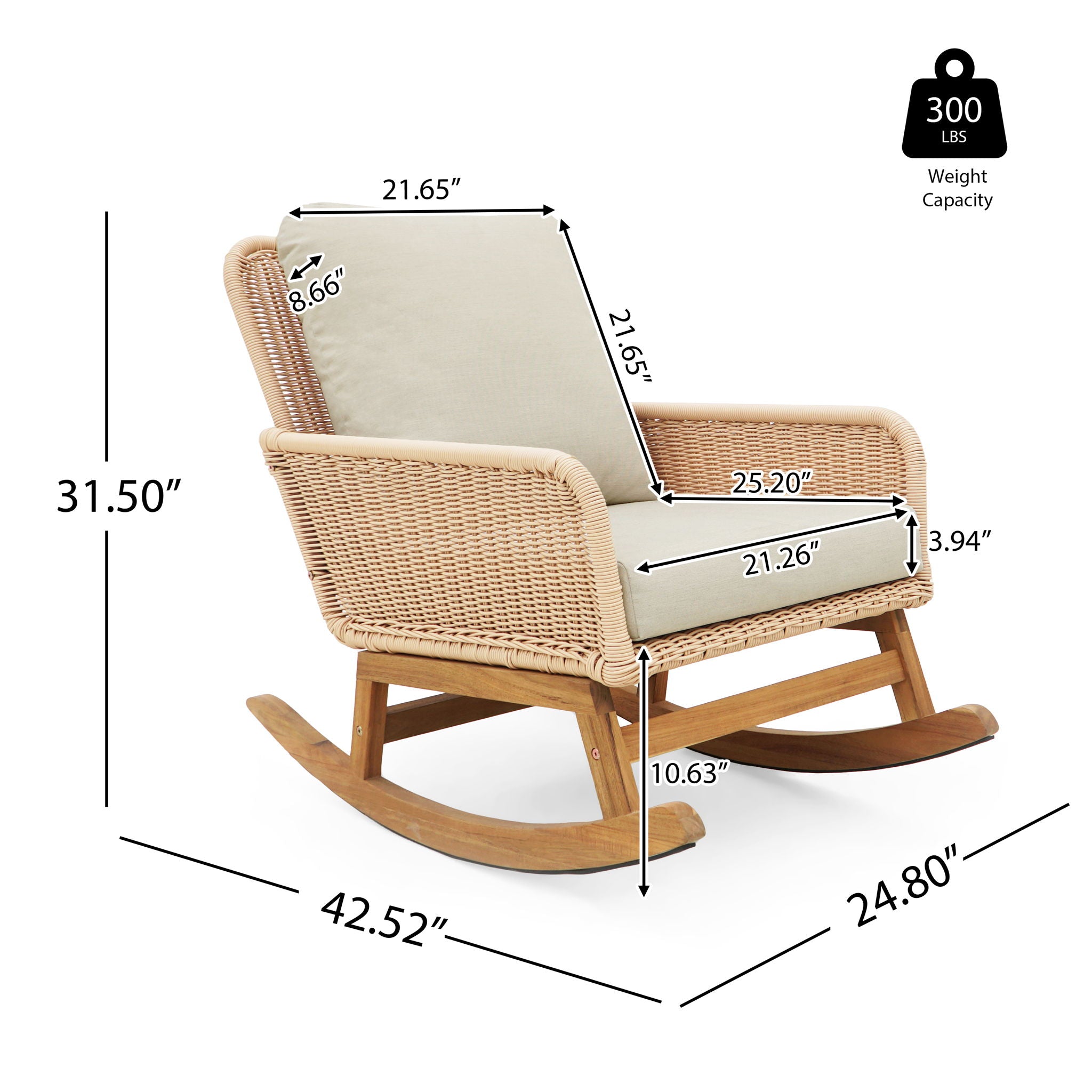 Modern 3 Piece Outdoor Seating Set With Cushioned Rattan Rocking Chairs And Wooden Accent Table - Best Buy Furniture