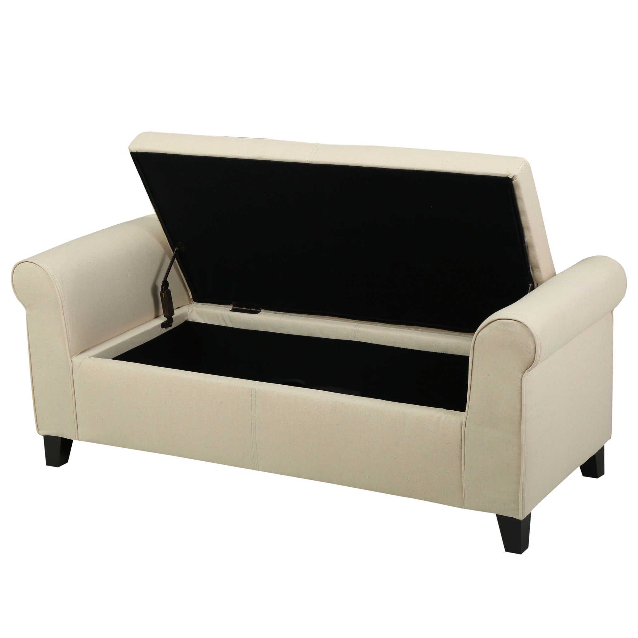 Glistening - Upholstered Storage Bench With Rolled Arms And Wood Legs - Beige - Best Buy Furniture