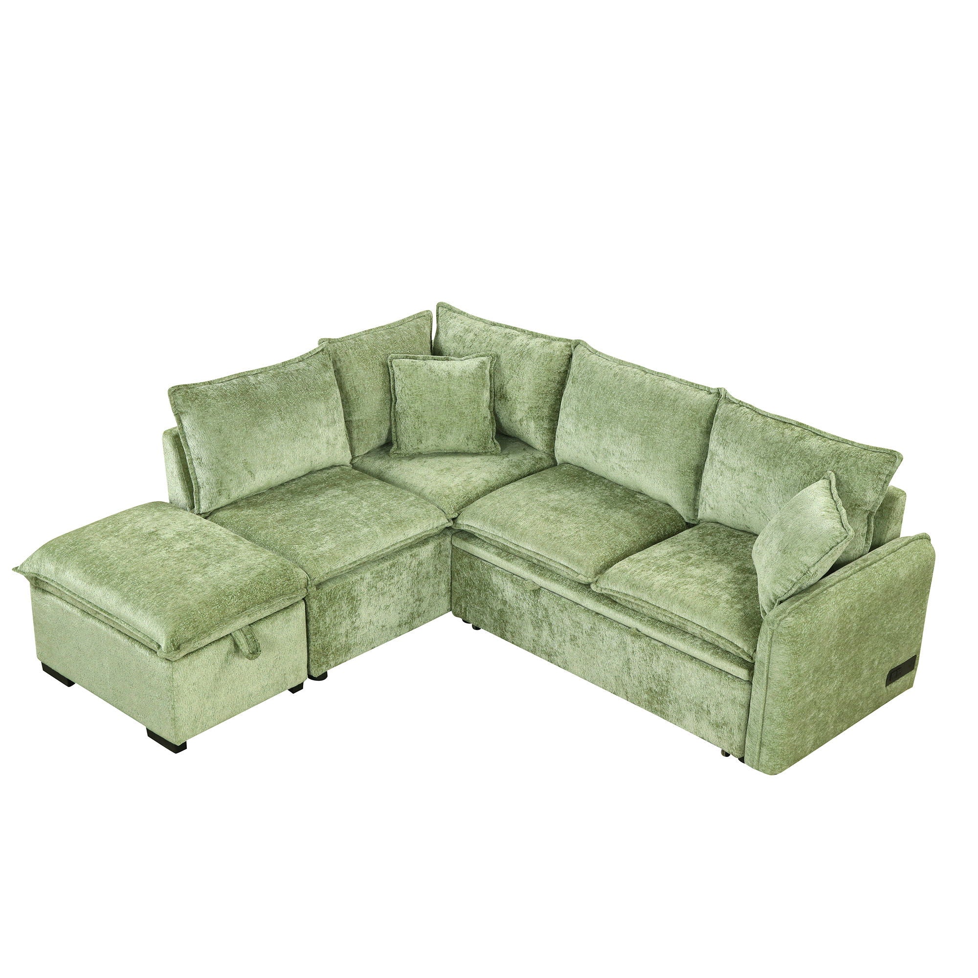 Convertible Sofa Bed Sectional Sofa Sleeper L-Shaped Sofa With A Storage Ottoman, Two Pillows, Two Power Sockets And Two USB Ports For Living Room - Best Buy Furniture