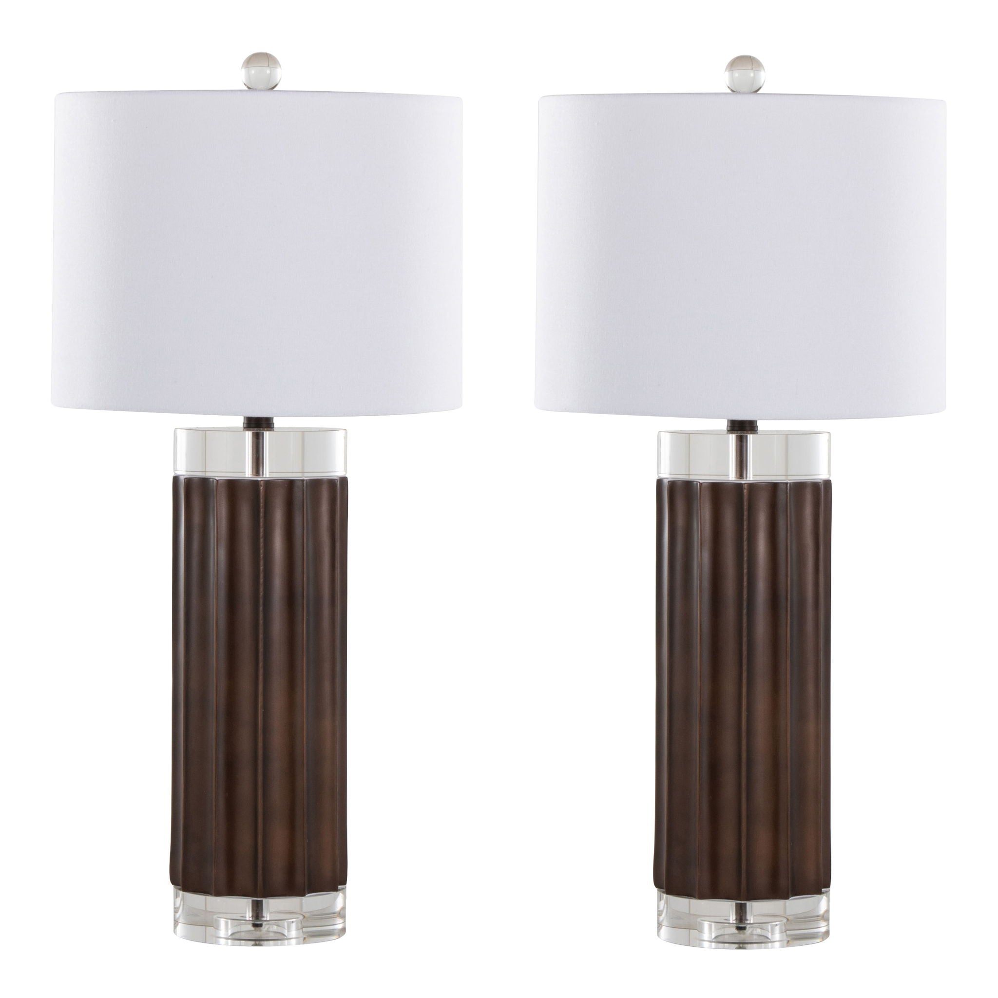 Cylinder - Fluted Contemporary Table Lamp (Set of 2) - Brown / Clear / White - Best Buy Furniture