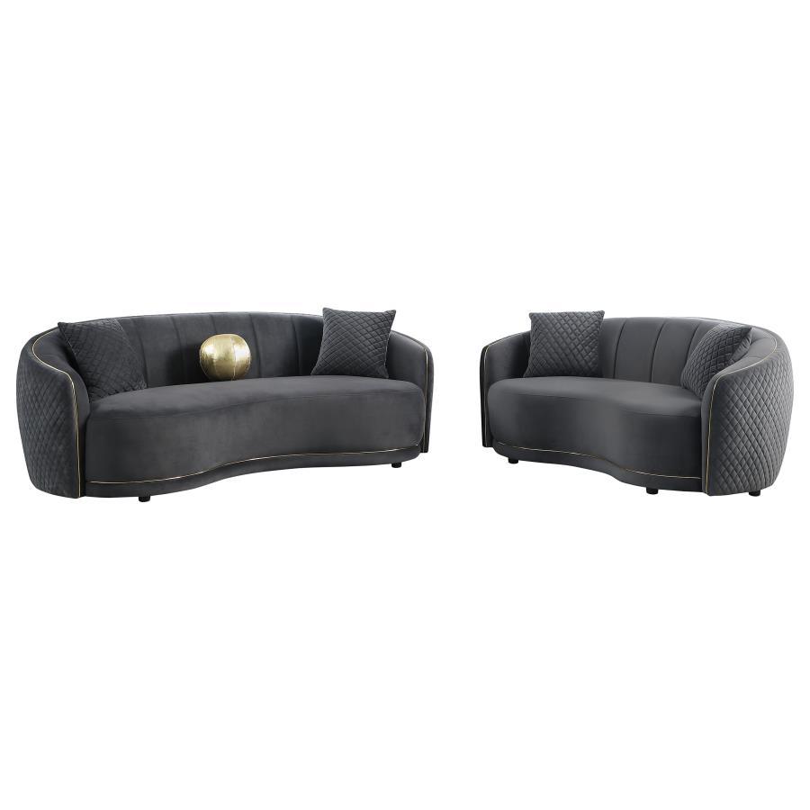Brookside - Velvet Upholstered Curved Loveseat - Dark Gray - Best Buy Furniture