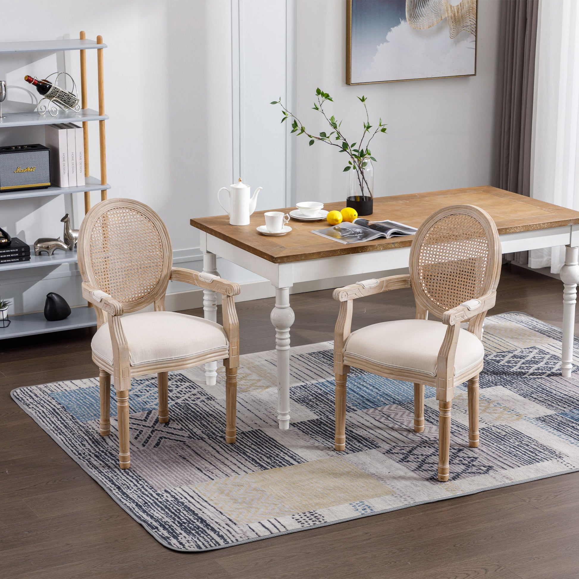 French Vintage Upholstered Fabric Dining Armchair (Set of 2) - Beige - Best Buy Furniture