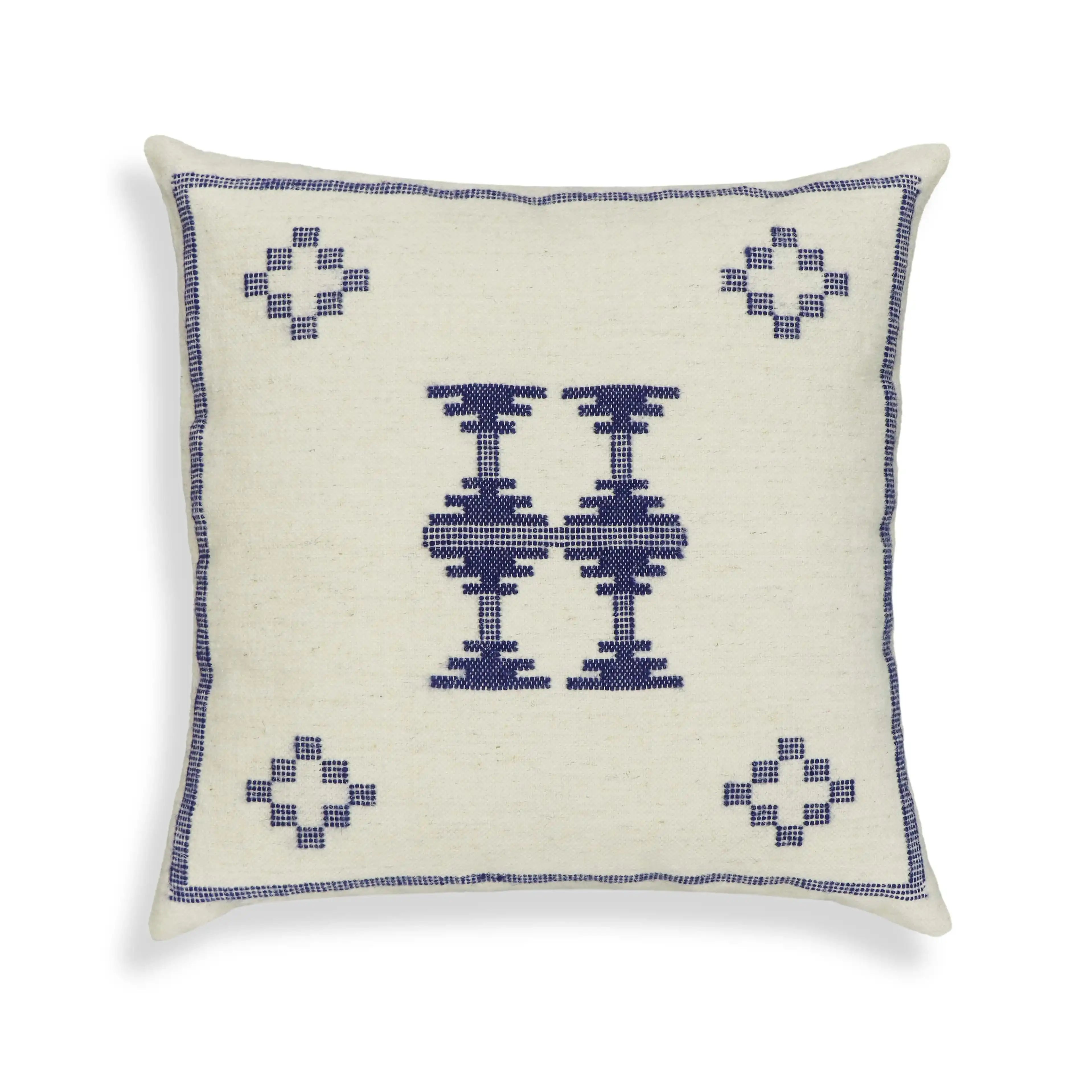 Aztec - Wool Square Accent Cushion - Cream / Indigo - Best Buy Furniture