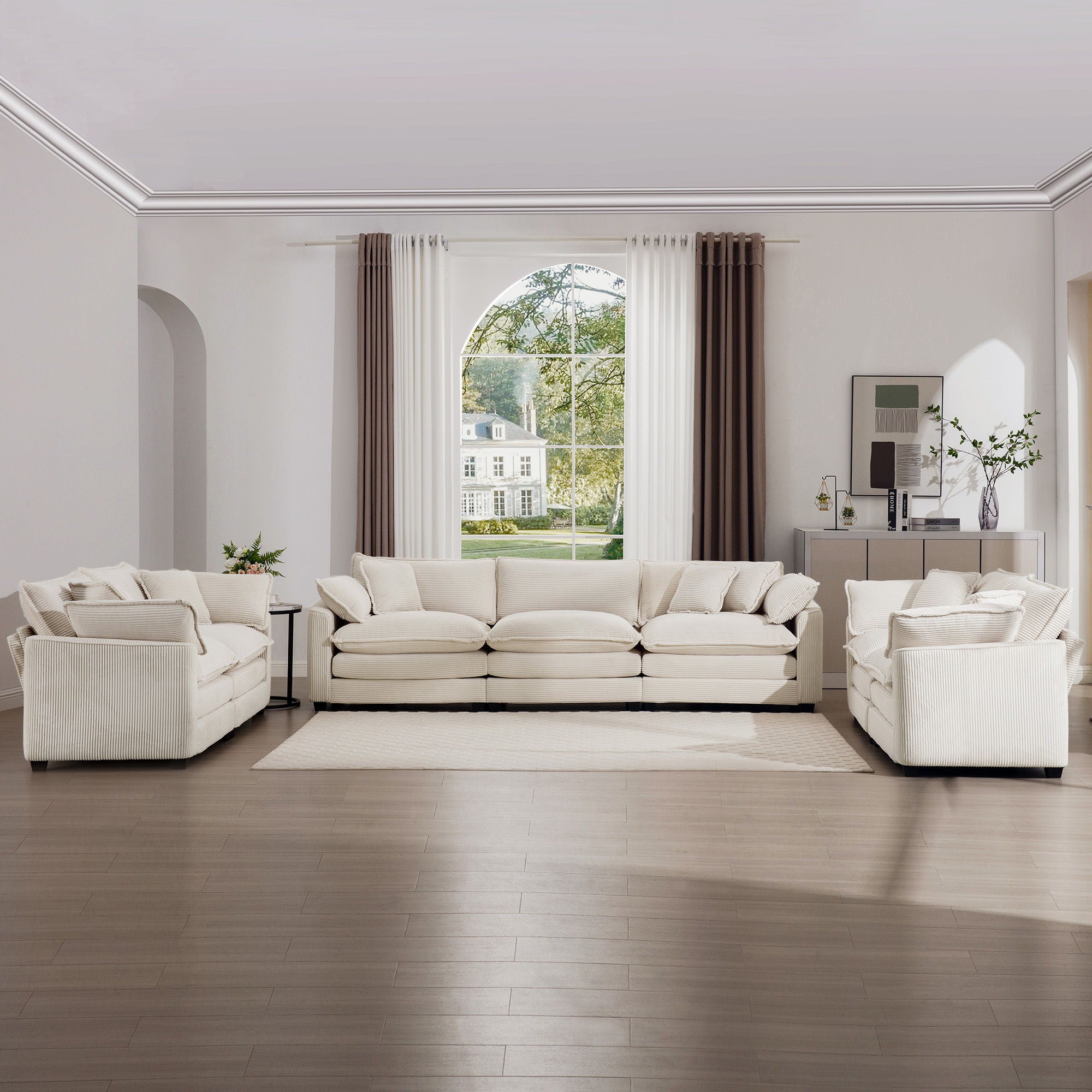 Elegant Corduroy Oversized Sectional Sofa Set With Deep Seats And Flexible Layout - Best Buy Furniture