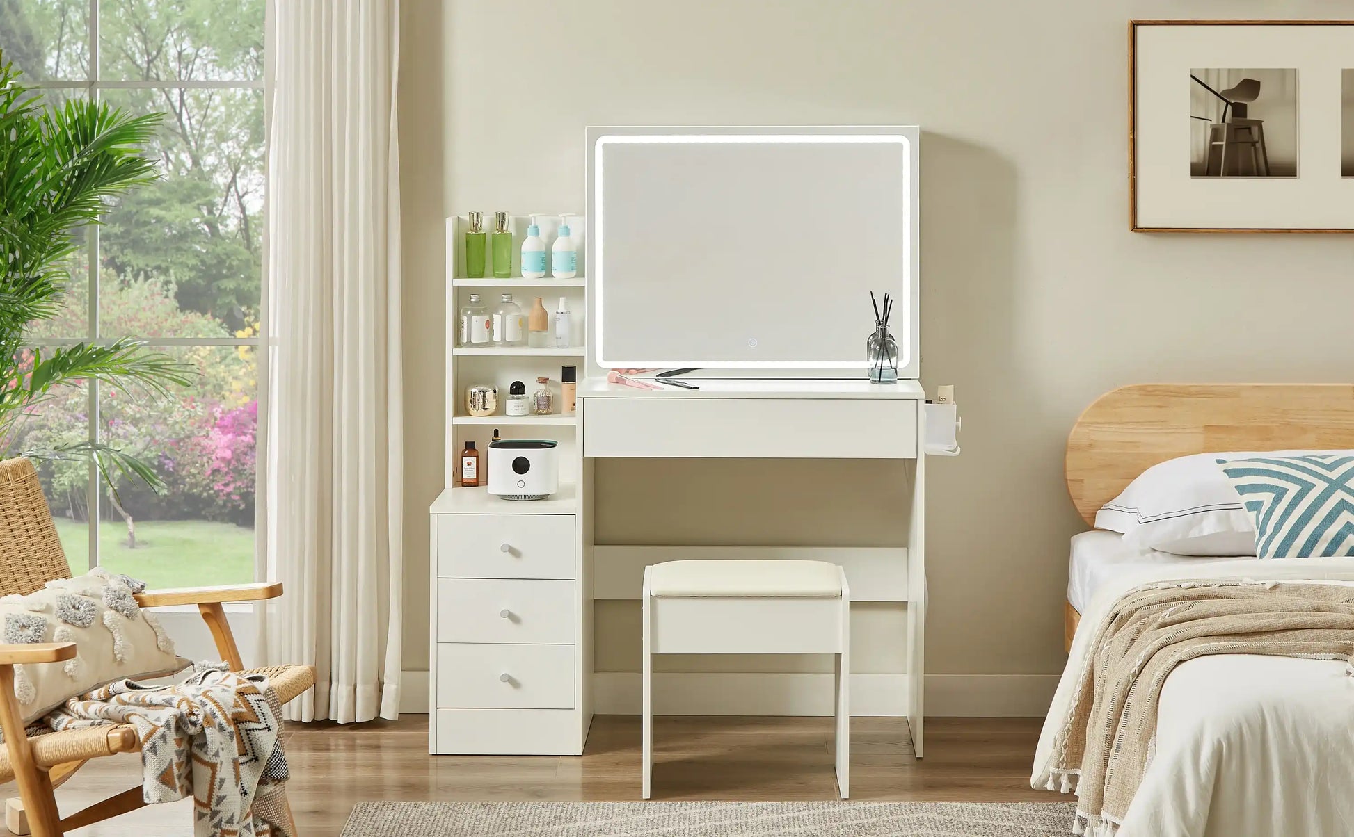 Maven Modern White Makeup Vanity With Stool - Best Buy Furniture