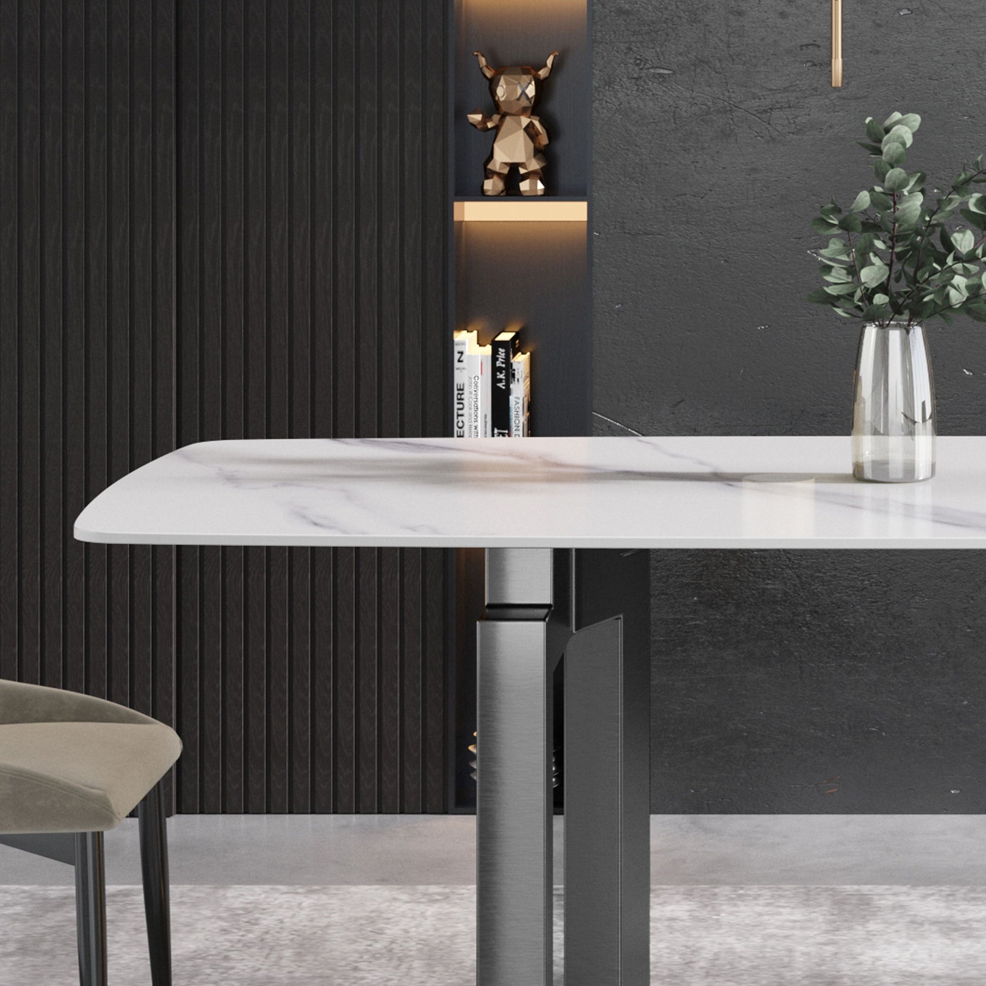 70.87" Modern Artificial Stone White Curved Black Metal Leg Dining Table - White / Black - Best Buy Furniture
