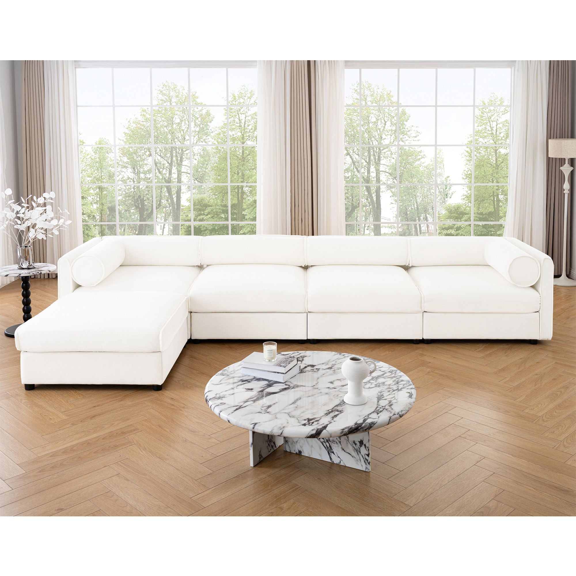 Contemporary Elegant White Chenille Sofa With Storage And Ottoman - Best Buy Furniture