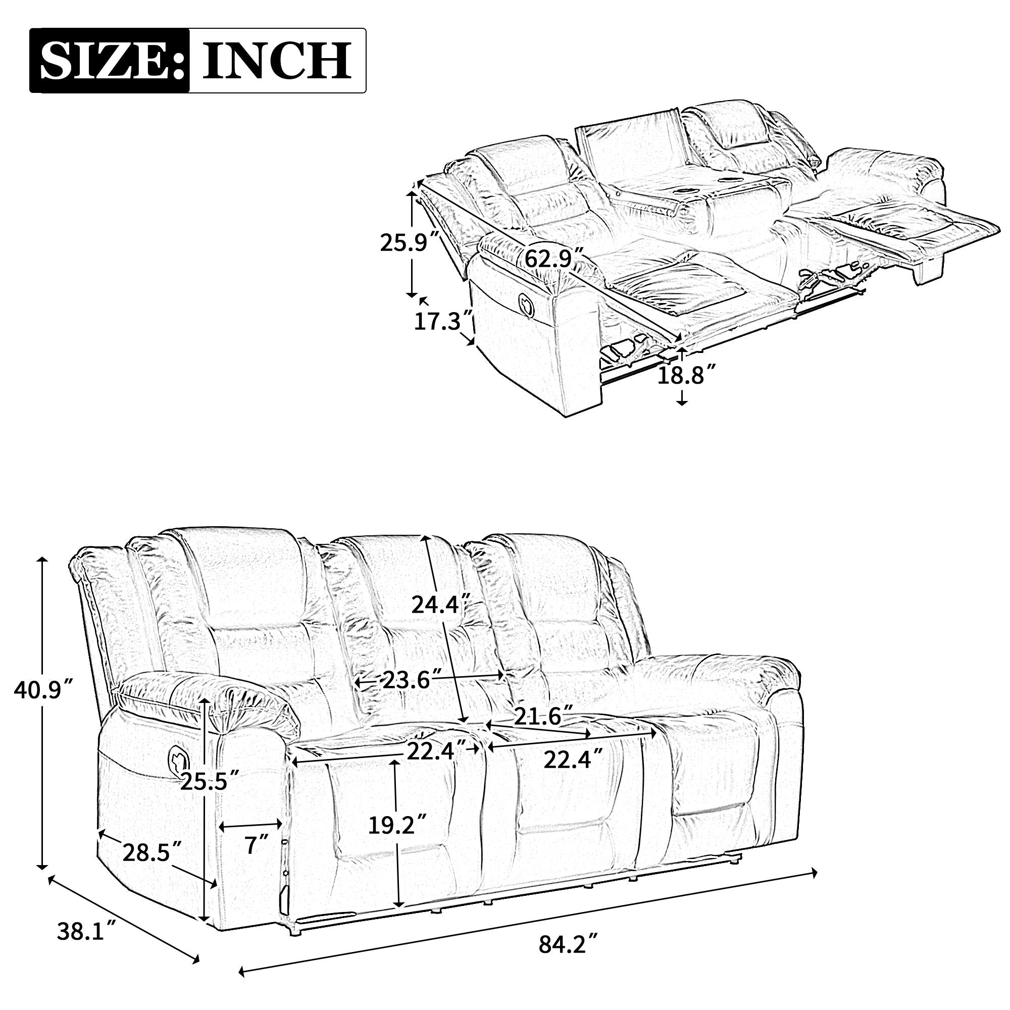 Home Theater Recliner Set Manual Recliner Chair With Wide Armrest, Two Built-In Cup Holders For Living Room - Best Buy Furniture