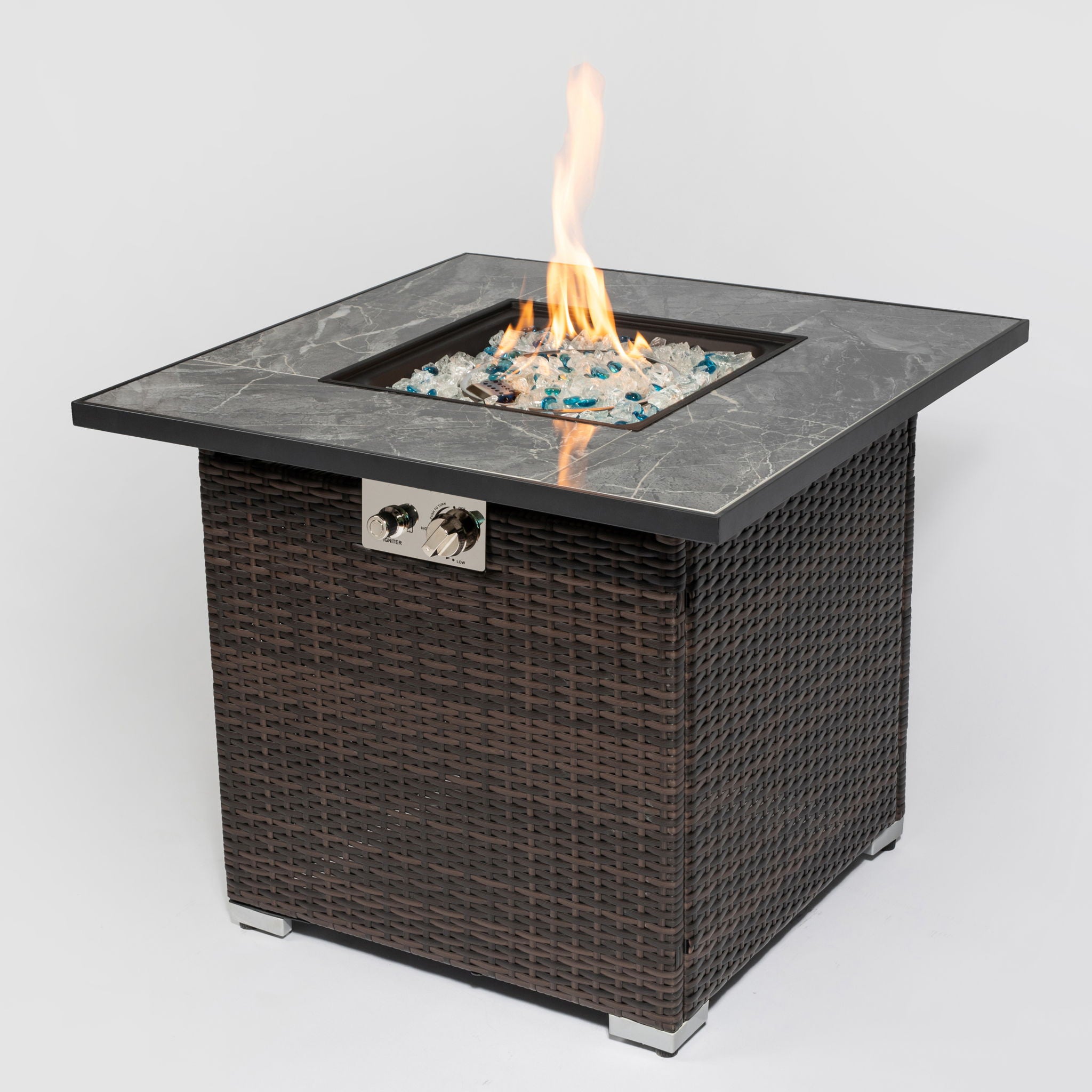 30" Outdoor Fire Table Propane Gas Fire Pit Table With Lid Gas Fire Pit Table With Glass Rocks And Rain Cover - Espresso - Best Buy Furniture