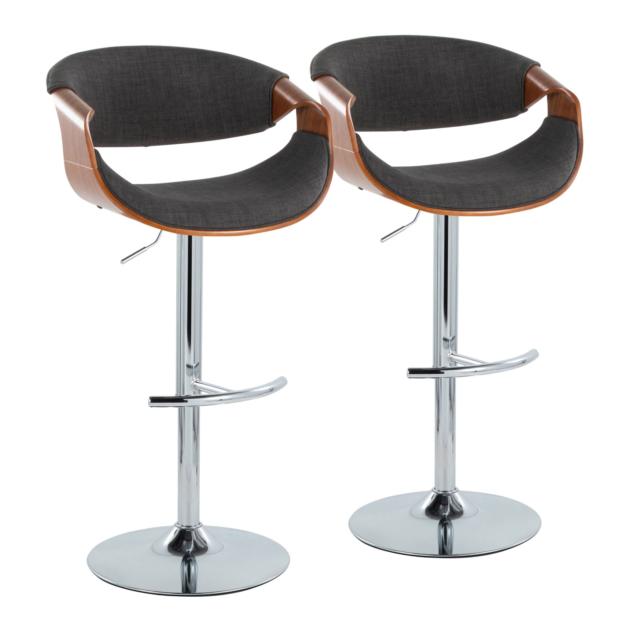 Curvo - Mid Century Modern Adjustable Barstool With Swivel With Rounded T Footrest (Set of 2) - Best Buy Furniture