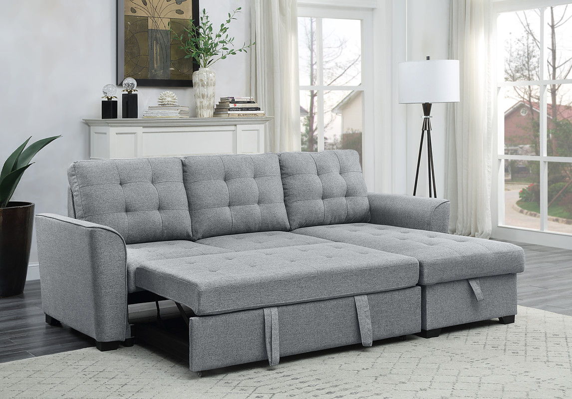 Avery - Sleeper Sectional Sofa With Reversible Storage Chaise - Light Gray - Best Buy Furniture