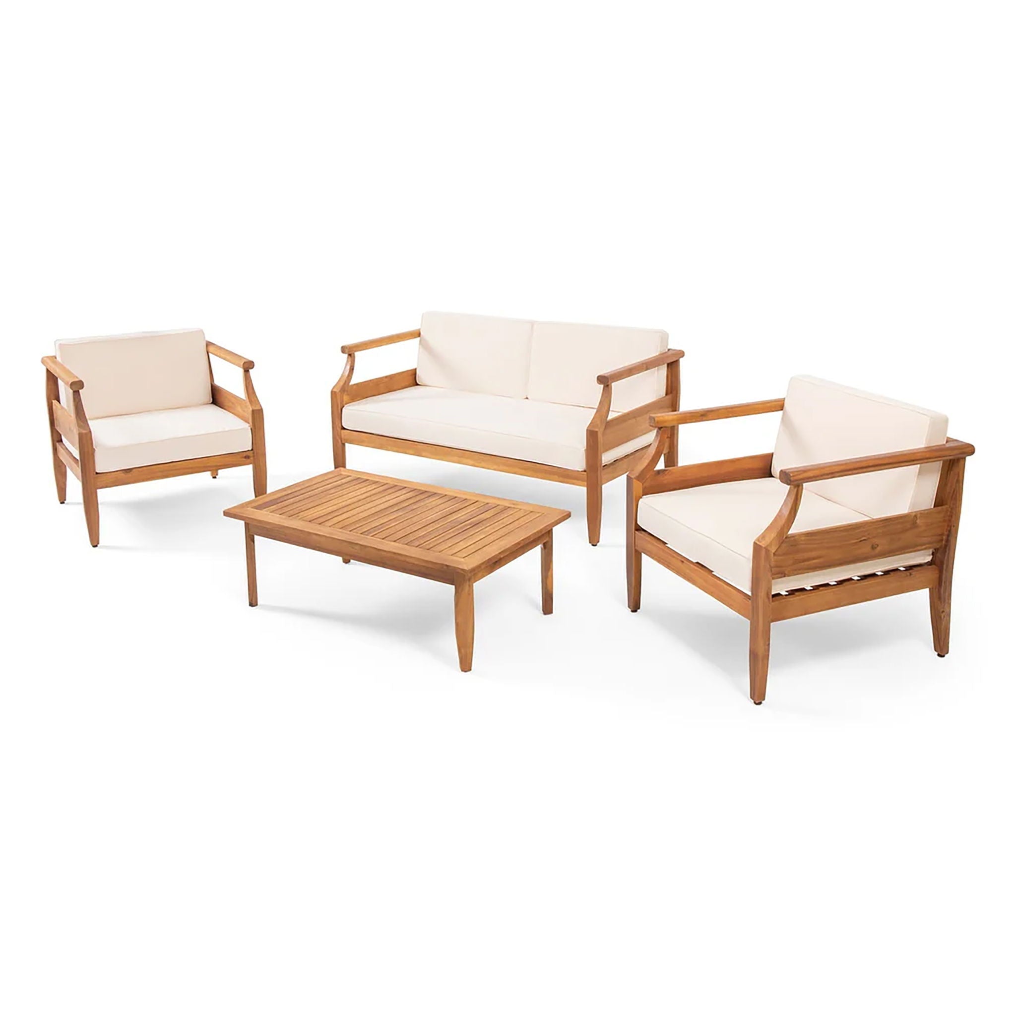 Alluvion - 4 Piece Wood Outdoor Patio Conversation Set With Cream Cushions - Teak / Beige - Best Buy Furniture