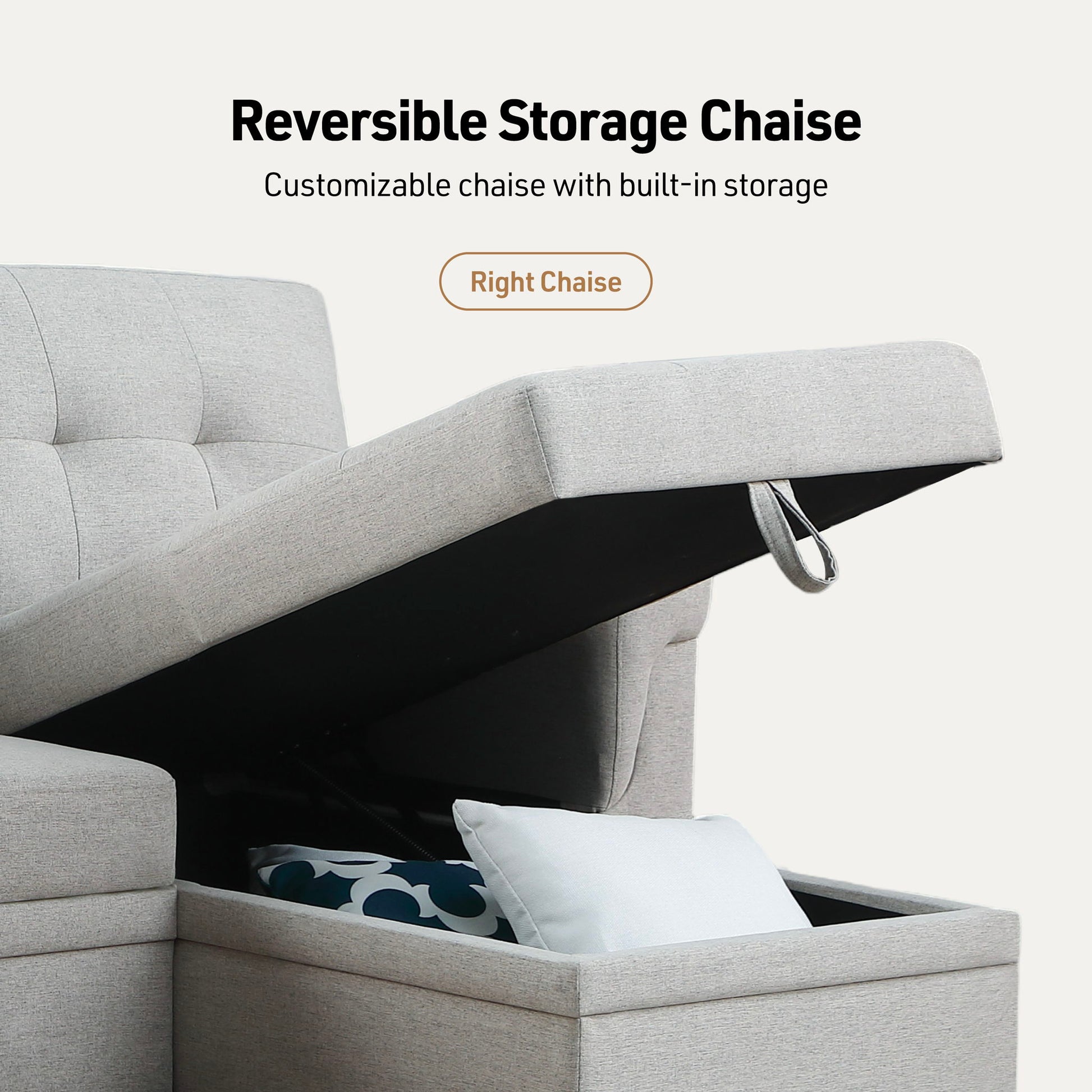 Lucca - Linen Reversible Sleeper Sectional Sofa With Storage Chaise - Best Buy Furniture