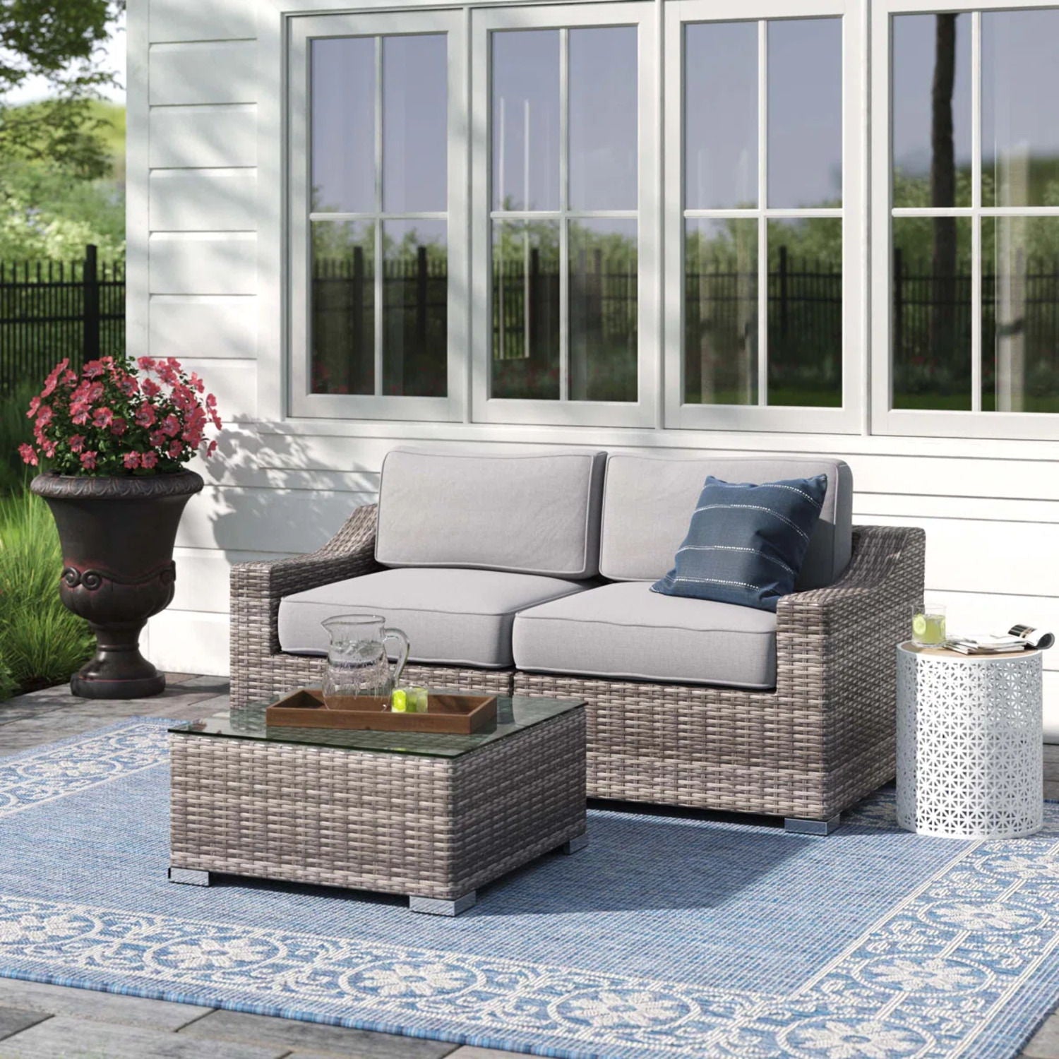 Outdoor Wicker Conversation Set With Cushions, All Weather - Best Buy Furniture