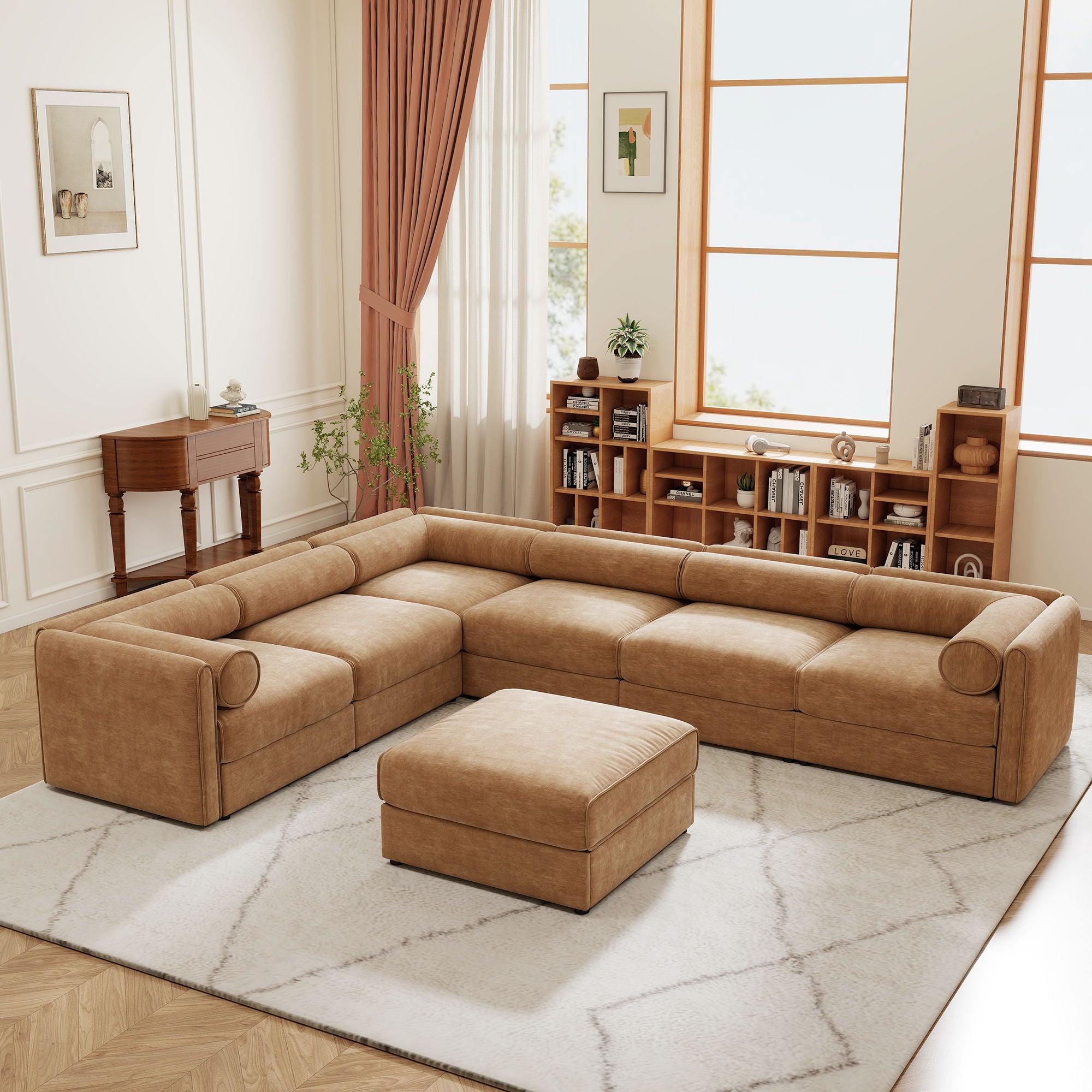 Contemporary Elegant White Chenille Sofa With Storage And Ottoman - Best Buy Furniture