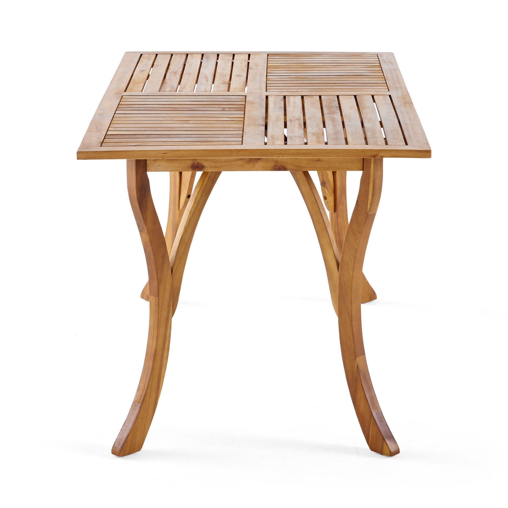 Outdoor Rectangular Table With Curved Legs And Perpendicular Wooden Slats Table Top - Best Buy Furniture