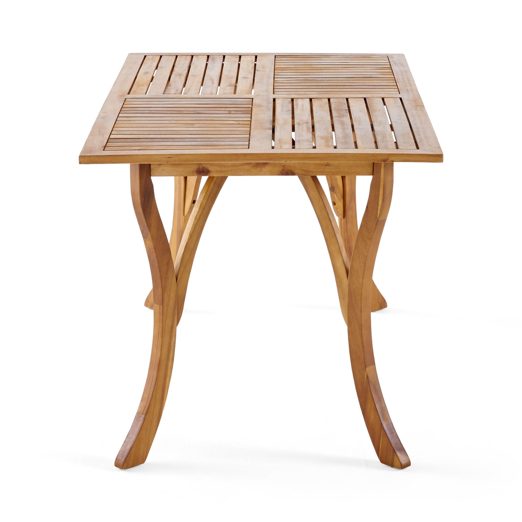 Outdoor Rectangular Table With Curved Legs And Perpendicular Wooden Slats Table Top - Best Buy Furniture