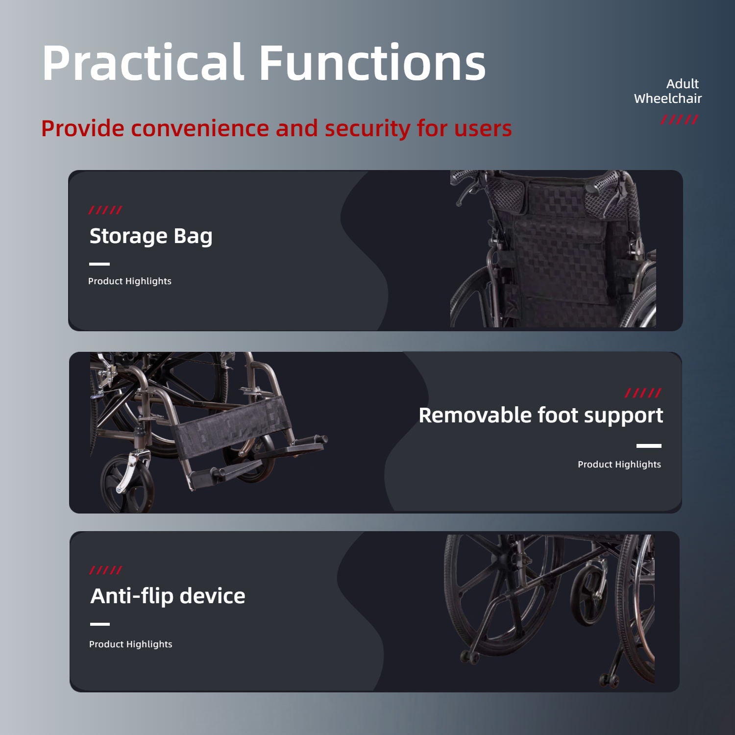 Heavy-Duty Manual Wheelchair For Adults With Double X Force Support