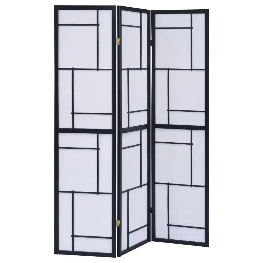 Damis - 3-Panel Room Divider Folding Shoji Screen - Black - Best Buy Furniture
