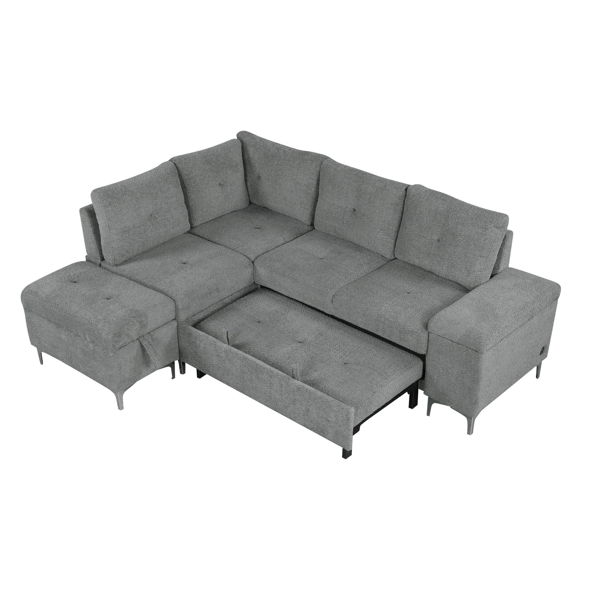Versatile L Shaped Sofa Bed With Storage, Cup Holders, USB Ports Chenille - Best Buy Furniture