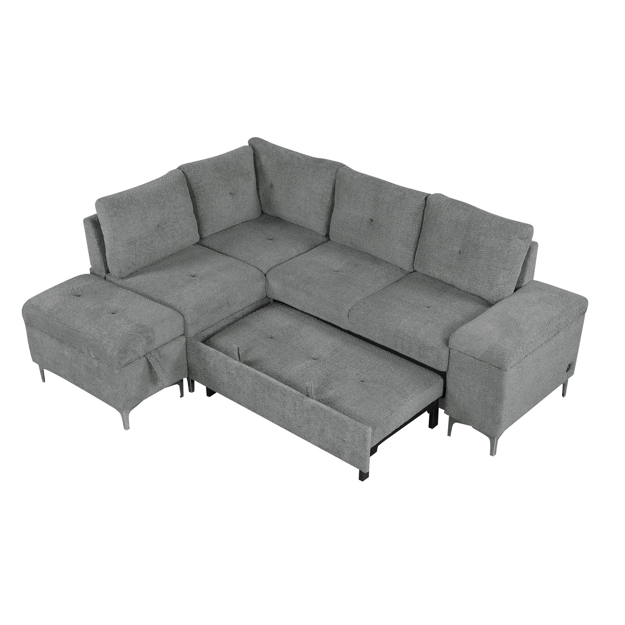 Versatile L Shaped Sofa Bed With Storage, Cup Holders, USB Ports Chenille - Best Buy Furniture